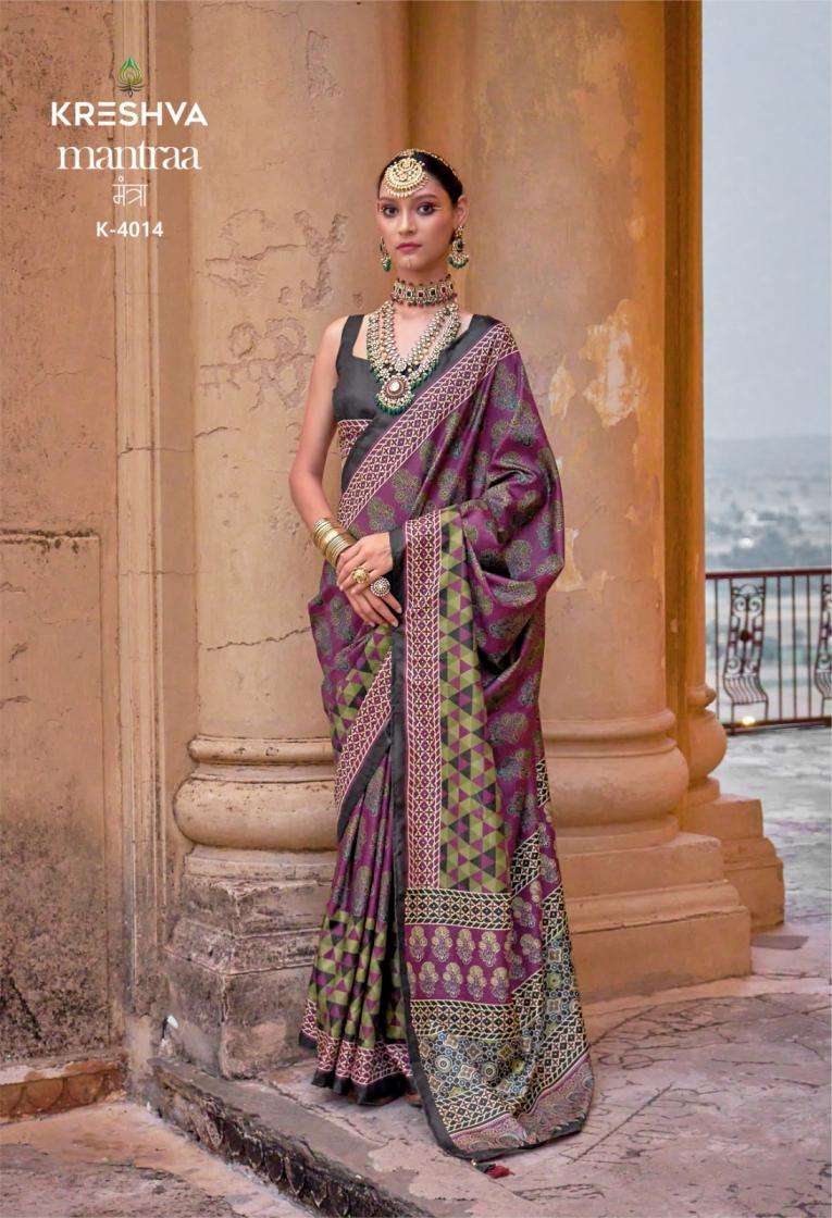 MANTRA SERIES 4005 TO 4014 SAREE BY KRESHVA DESIGNER SILK SAREES ARE AVAILABLE AT WHOLESALE PRICE