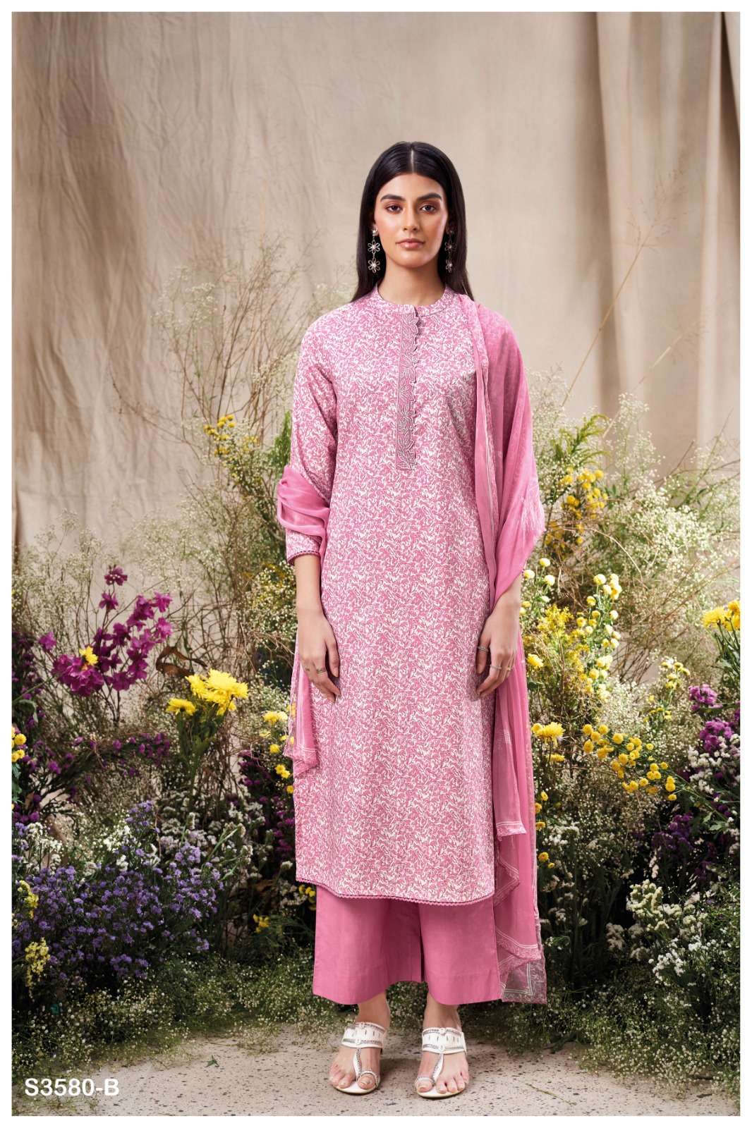 MANVIKA SERIES 3580 BY GANGA DESIGNER PRINTED AND EMBROIDERY WORK COTTON SUITS ARE AVAILABLE AT WHOLESALE PRICE