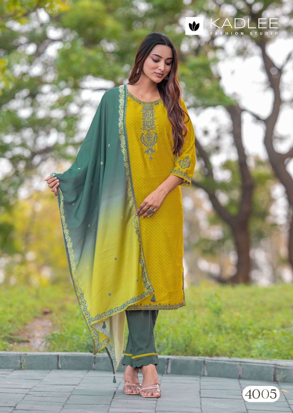 MARINA SERIES 4001 TO 4006 BY KADLEE DESIGNER PRINTED AND WORK RAYON TOP WITH BOTTOM AND DUPATTA ARE AVAILABLE AT WHOLESALE PRICE
