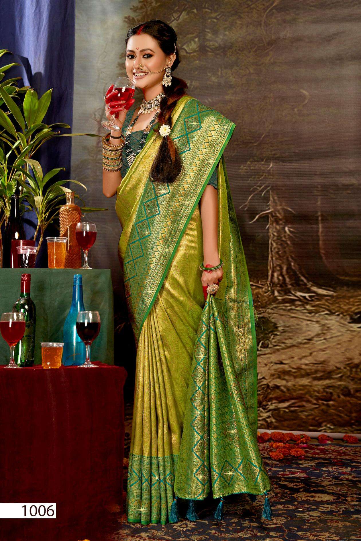 MUDRA TISSUE SAROSKI VOL-2 SERIES 1001 TO 1006 SAREE BY SAROJ DESIGNER SOFT TISSUE SILK SAREES ARE AVAILABLE AT WHOLESALE PRICE