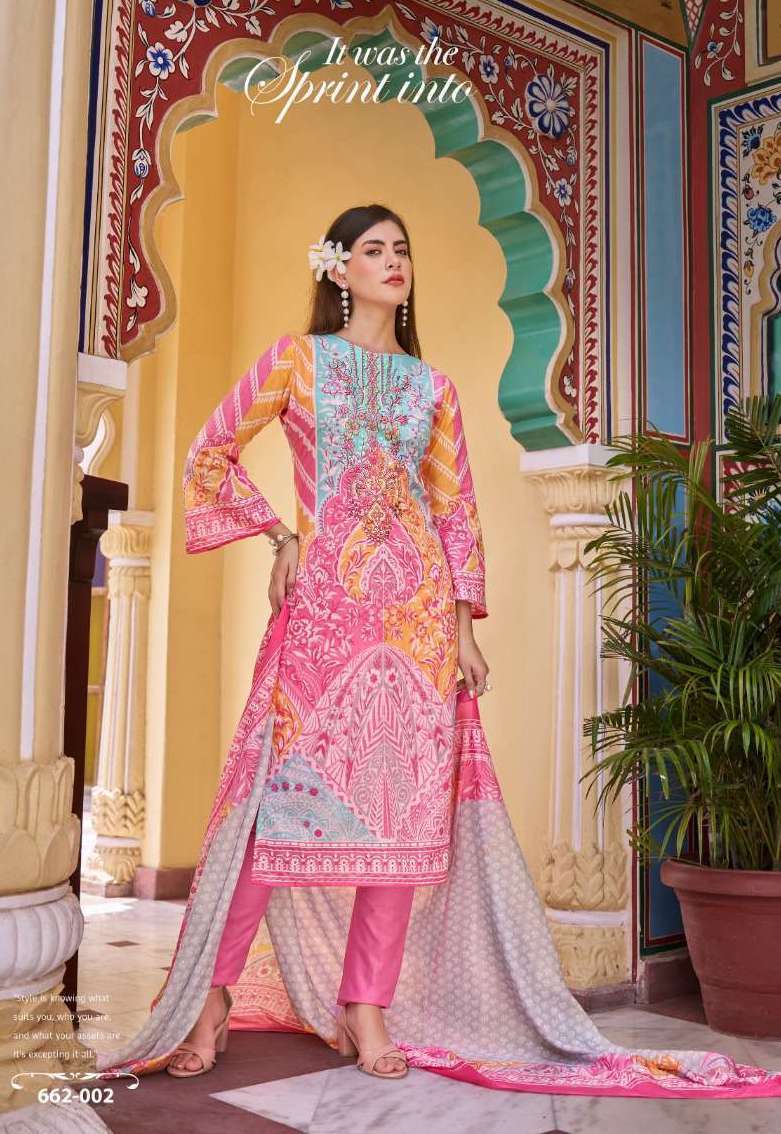 NOOR VOL-3 SERIES 662 BY ZULFAT DESIGNER PRINTED AND WORK COTTON SUITS ARE AVAILABLE AT WHOLESALE PRICE