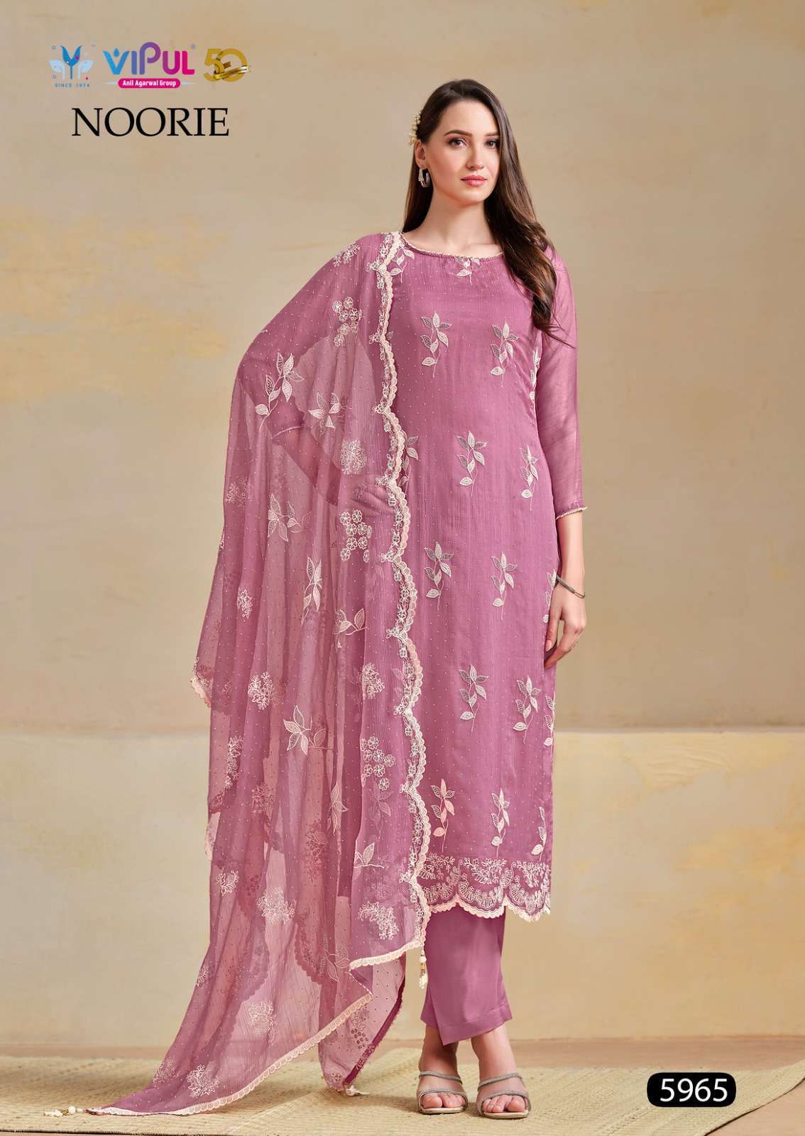 NOORIE SERIES 5961 TO 5966 BY VIPUL DESIGNER EMBROIDERY WORK ORGANZA CHIFFONE SUITS ARE AVAILABLE AT WHOLESALE PRICE