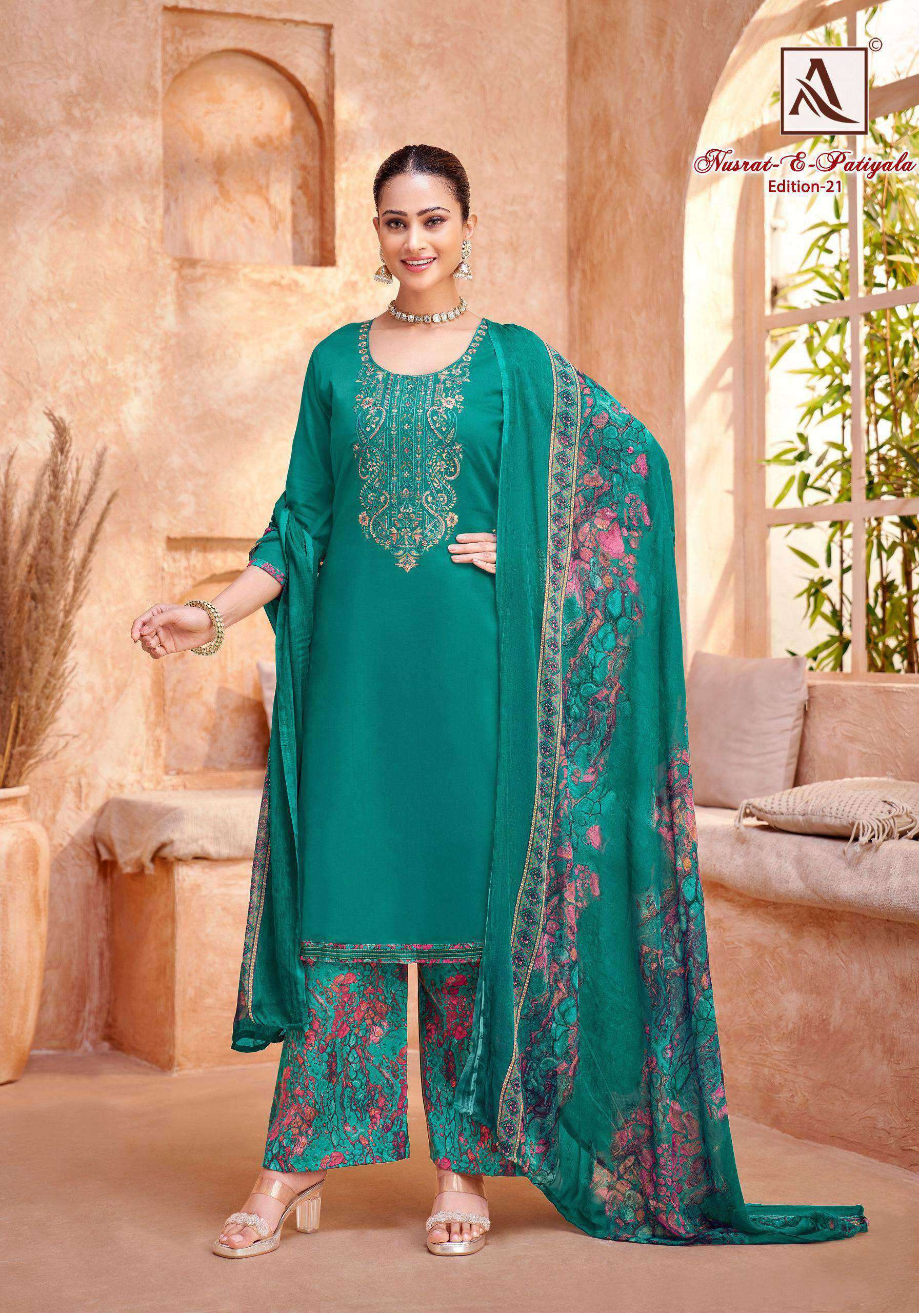 NUSRAT E PATIYALA EDITION-21 SERIES 1989 BY ALOK SUITS DESIGNER EMBROIDERY WORK ZAM SUITS ARE AVAILABLE AT WHOLESALE PRICE