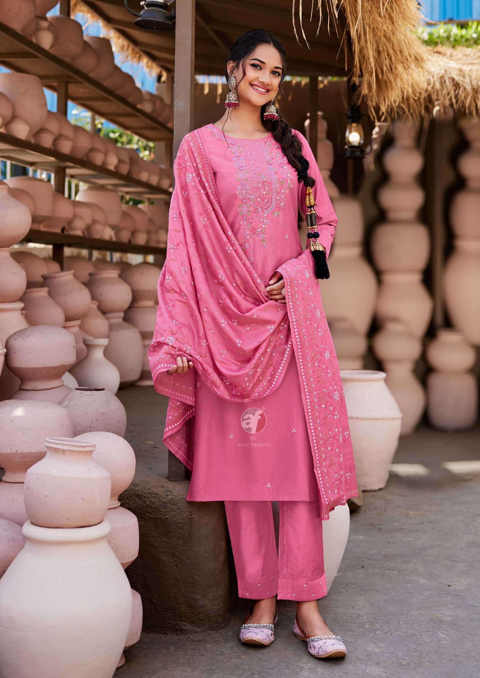ONCE MORE VOL-5 SERIES 4201 TO 4206 BY ANJU FABRICS DESIGNER WORK VISCOSE NAYLON KURTI WITH PANT AND DUPATTA ARE AVAILABLE AT WHOLESALE PRICE