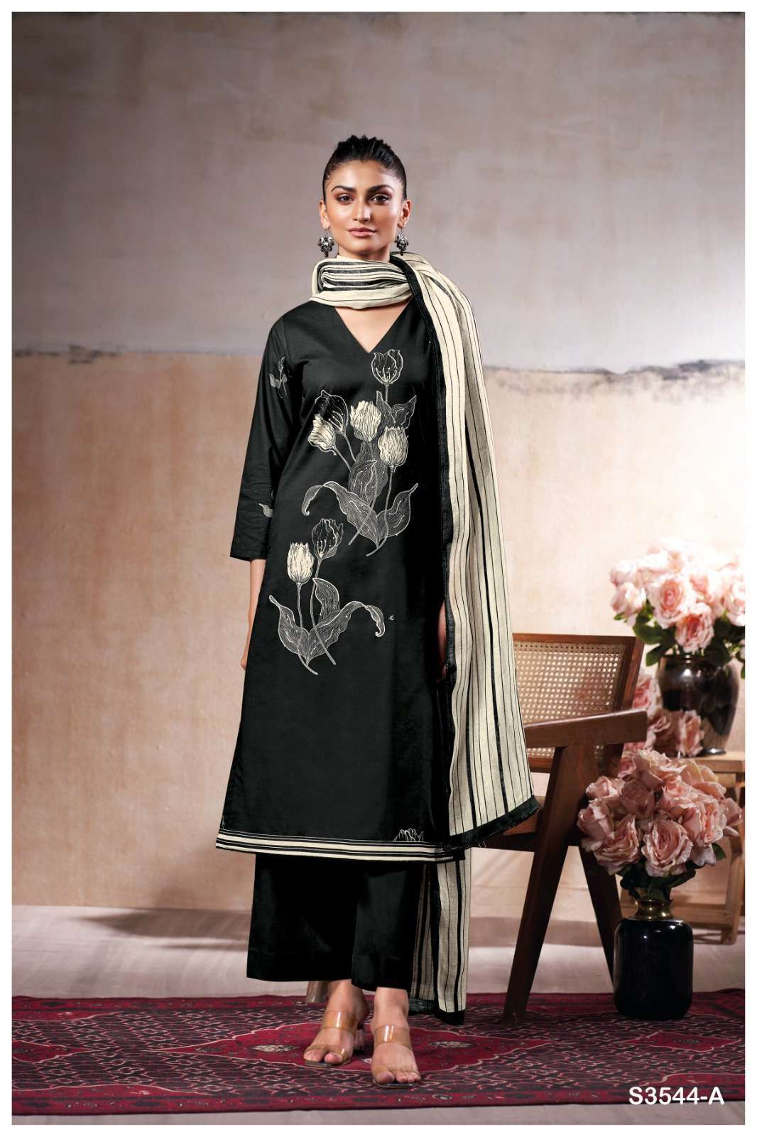 ONELLA SERIES 3544 BY GANGA DESIGNER PRINTED WITH EMBROIDERY AND HAND WORK COTTON SUITS ARE AVAILABLE AT WHOLESALE PRICE