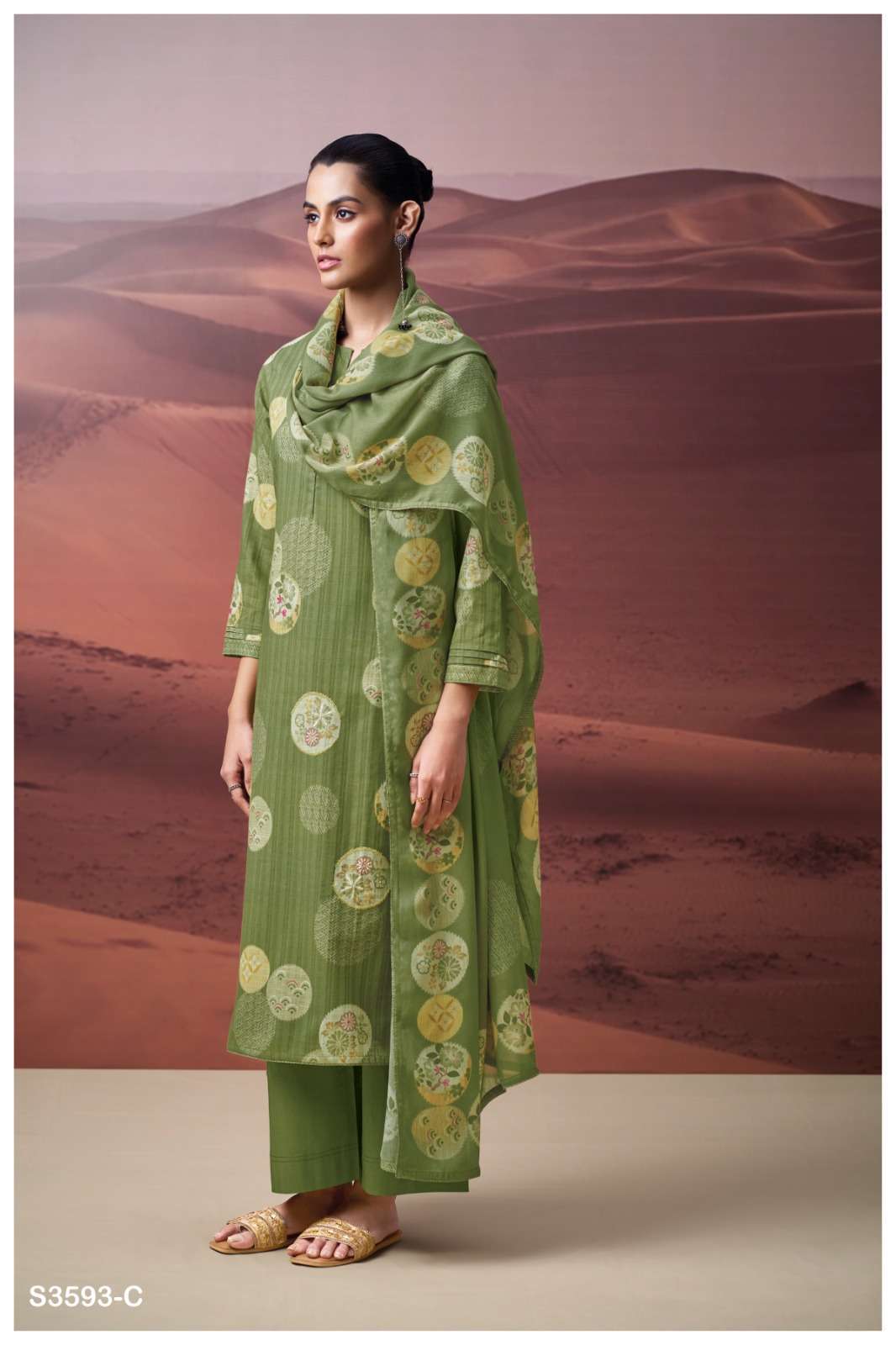 PRACHITI SERIES 3593 BY GANGA DESIGNER PRINTED WITH EMBROIDERY AND HAND WORK COTTON DOBBY SUITS ARE AVAILABLE AT WHOLESALE PRICE