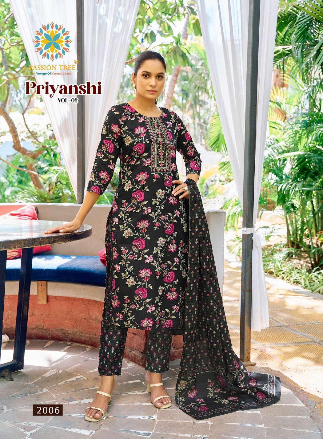 PRIYANSHI VOL-2 SERIES 1001 TO 1008 BY PASSSION TREE DESIGNER PRINTED COTTON KURTI WITH BOTTOM AND DUPATTA ARE AVAILABLE AT WHOLESALE PRICE
