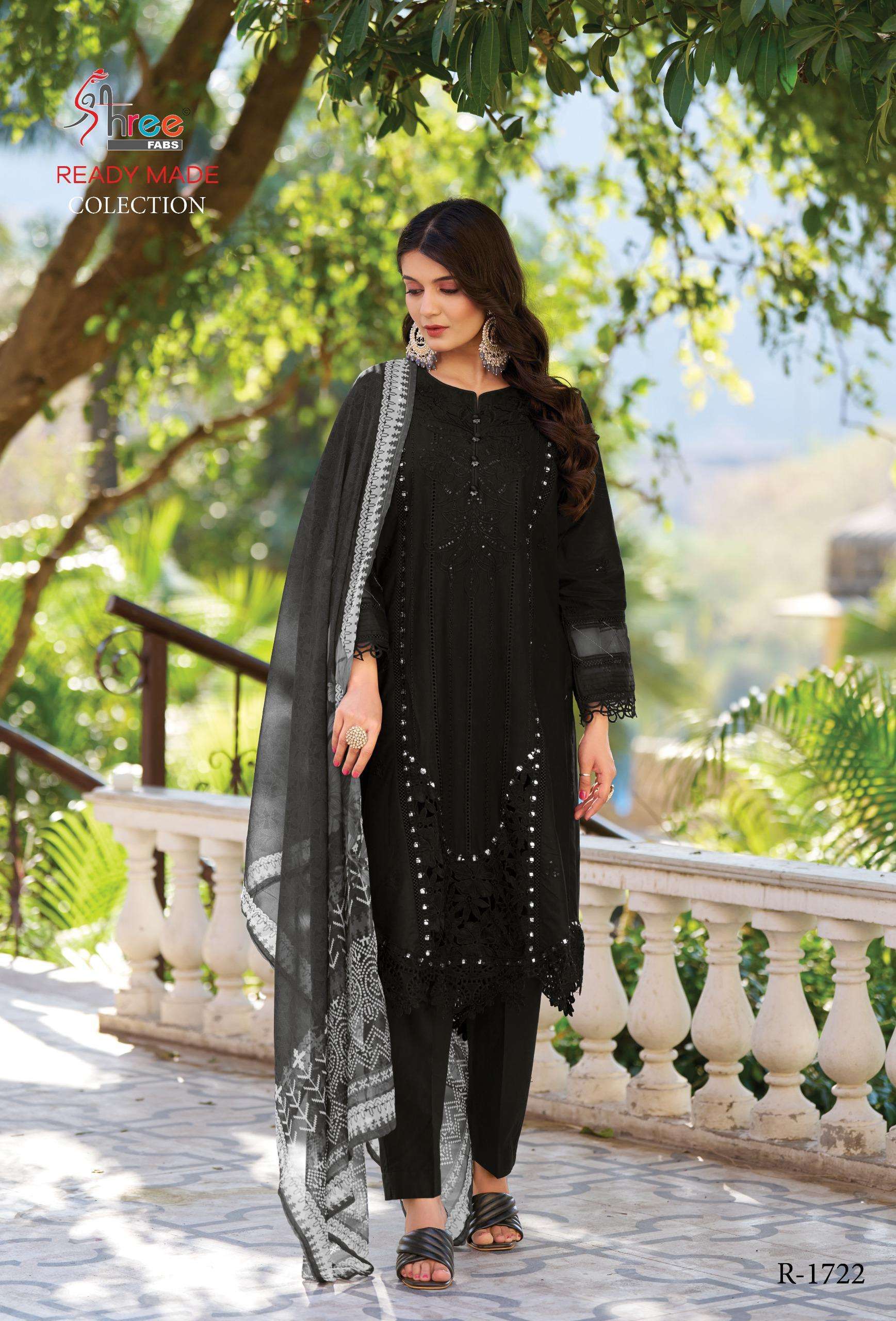 R 1722 BY SHREE FABS DESIGNER WORK CAMBRIC COTTON LAWN READYMADE SUITS ARE AVAILABLE AT WHOLESALE PRICE