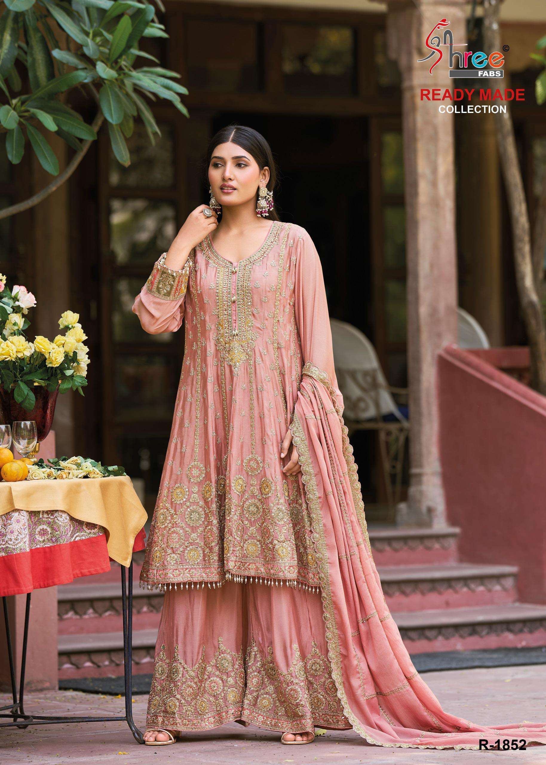 R 1823 BY SHREE FABS DESIGNER WORK READYMADE CHINON SHARARA SUITS ARE AVAILABLE AT WHOLESALE PRICE