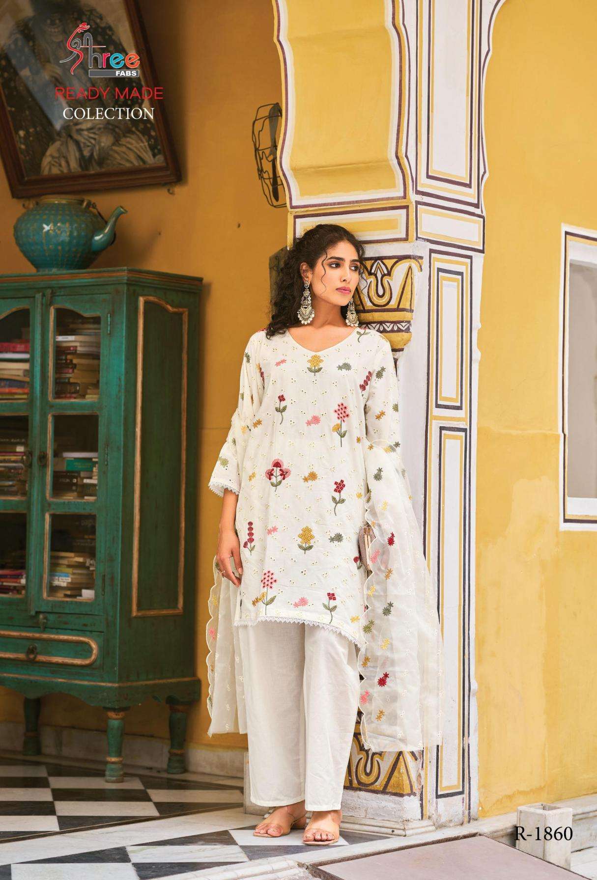 R 1860 BY SHREE FABS DESIGNER WORK CAMBRIC COTTON READYMADE SUITS ARE AVAILABLE AT WHOLESALE PRICE