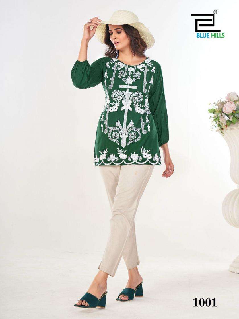 RABBIT SERIES 1001 TO 1006 BY BLUE HILLS DESIGNER EMBROIDERY WORK RAYON TOPS ARE AVAILABLE AT WHOLESALE PRICE