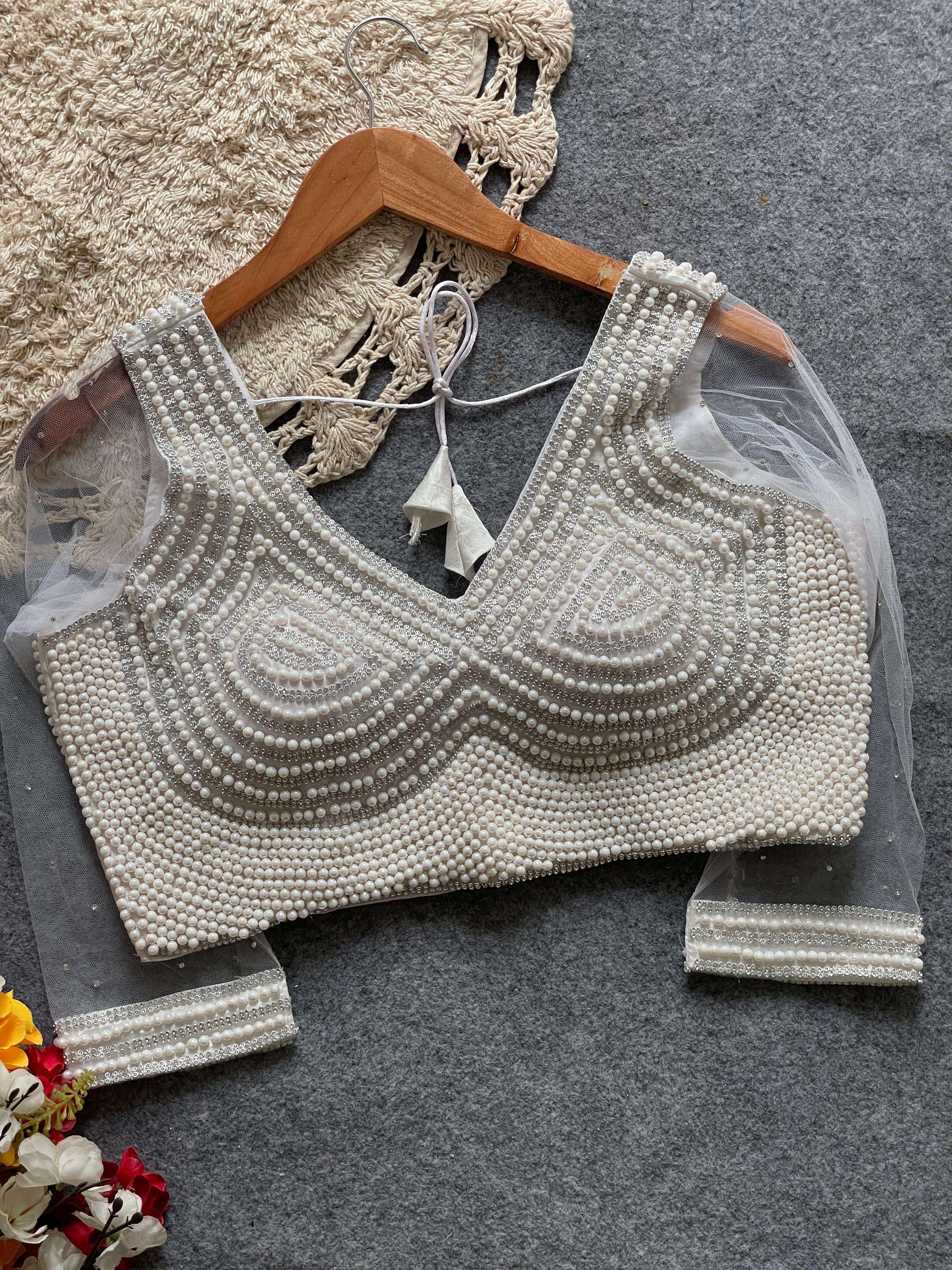 READYMADE BLOUSE SERIES 192 DESIGNER SILK HANDCRAFTED PEARL MOTI READYMADE BLOUSES ARE AVAILABLE AT WHOLESALE PRICE