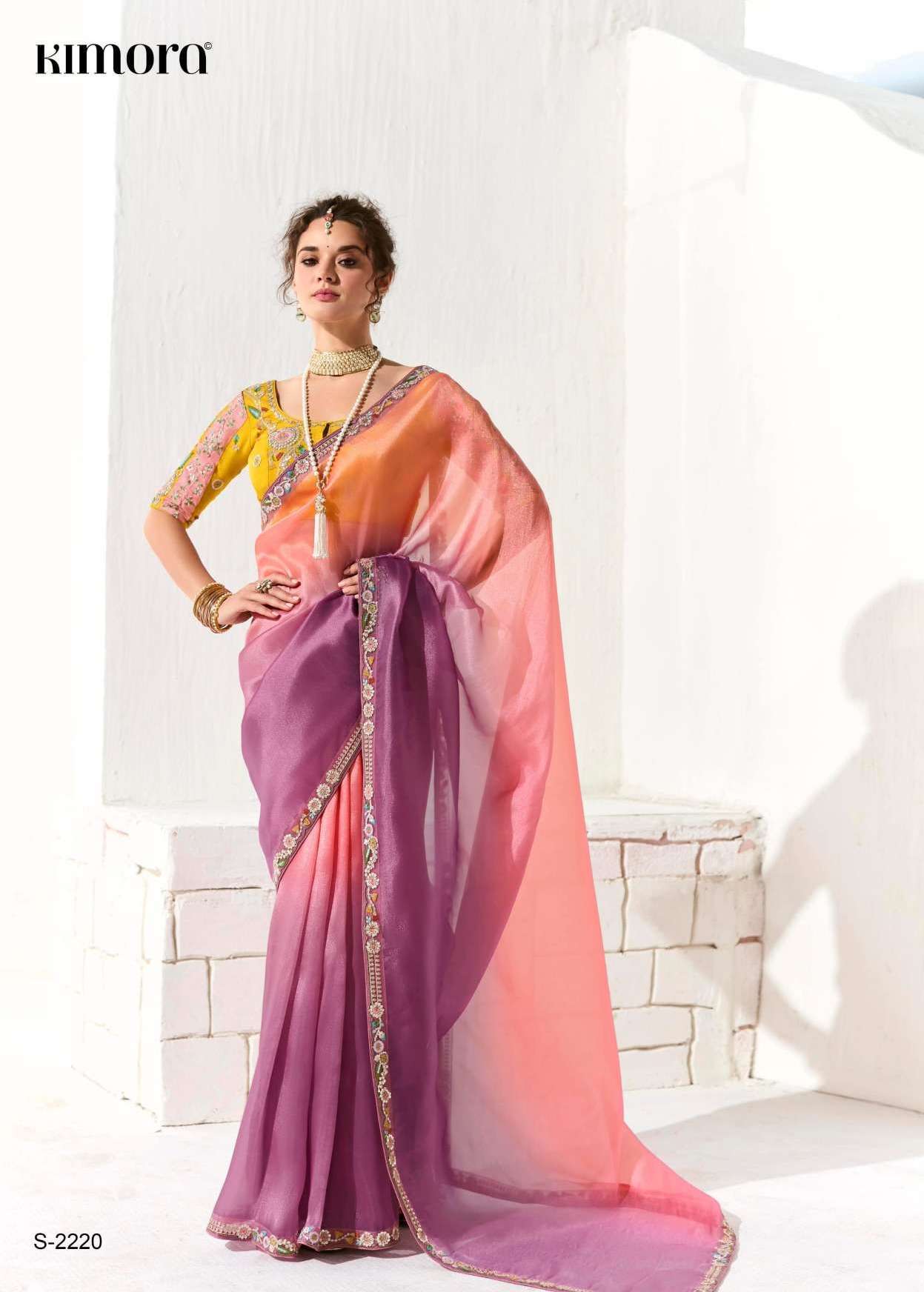 RUNWAY SERIES 2211 TO 2225 SAREE BY KIMORA DESIGNER FANCY WORK ORGANZA SAREES ARE AVAILABLE AT WHOLESALE PRICE