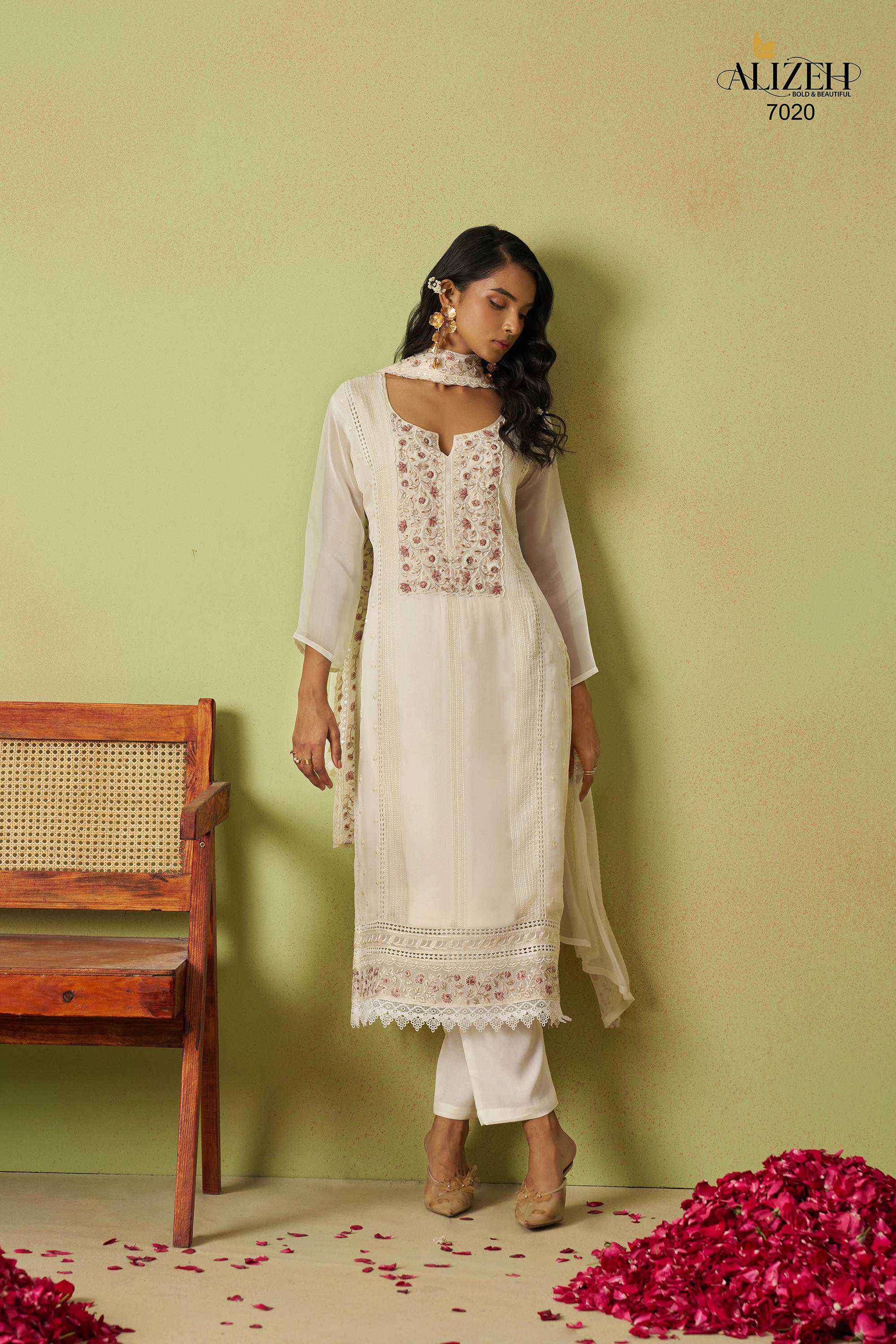SAADGI VOL-2 SERIES 7018 TO 7021 BY ALIZEH DESIGNER WORK ORGANZA READYMADE SUITS ARE AVAILABLE AT WHOLESALE PRICE