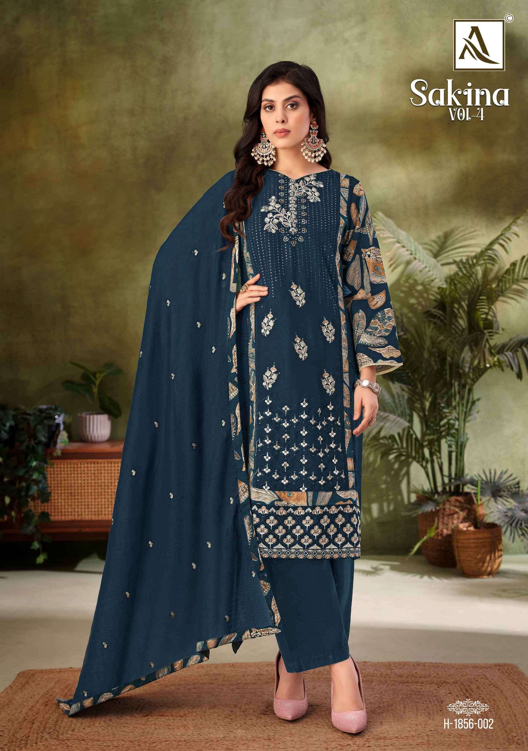 SAKINA VOL-4 SERIES 1856 BY ALOK SUITS DESIGNER EMBROIDERY WORK VISCOSE RAYON SUITS ARE AVAILABLE AT WHOLESALE PRICE