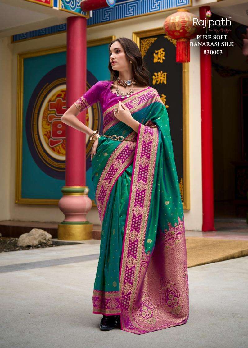 SAMRUDDHI SILK SERIES 830001 TO 830008 SAREE BY RAJPATH DESIGNER SOFT BANARASI SILK SAREES ARE AVAILABLE AT WHOLSALE PRICE
