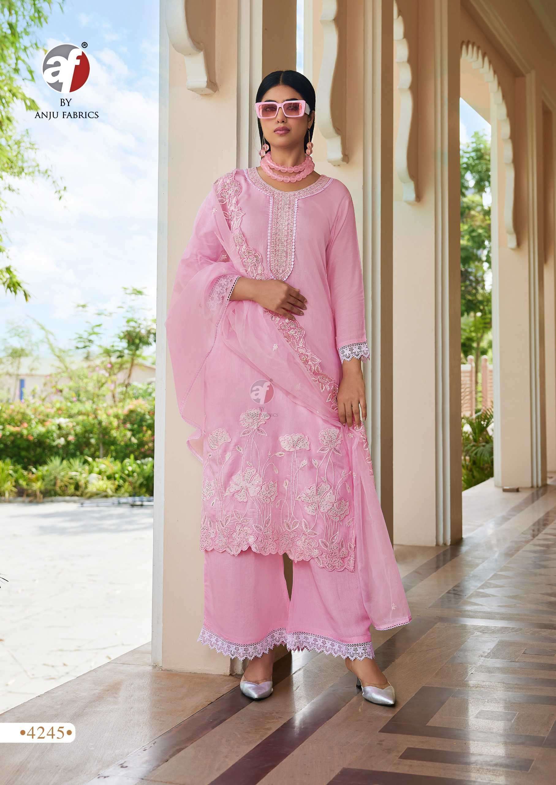 SARGAM VOL-2 SERIES 4241 TO 4245 BY ANJU FABRICS DESIGNER EMBROIDERY WORK MUSLIN TOP WITH BOTTOM AND DUPATTA ARE AVAILABLE AT WHOLESALE PRICE