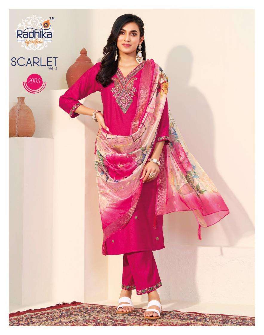 SCARLET VOL-2 SERIES 2001 TO 2006 BY RADHIKA LIFESTYLE DESIGNER SILK TOP WITH BOTTOM AND DUPATTA ARE AVAILABLE AT WHOLESALE PRICE