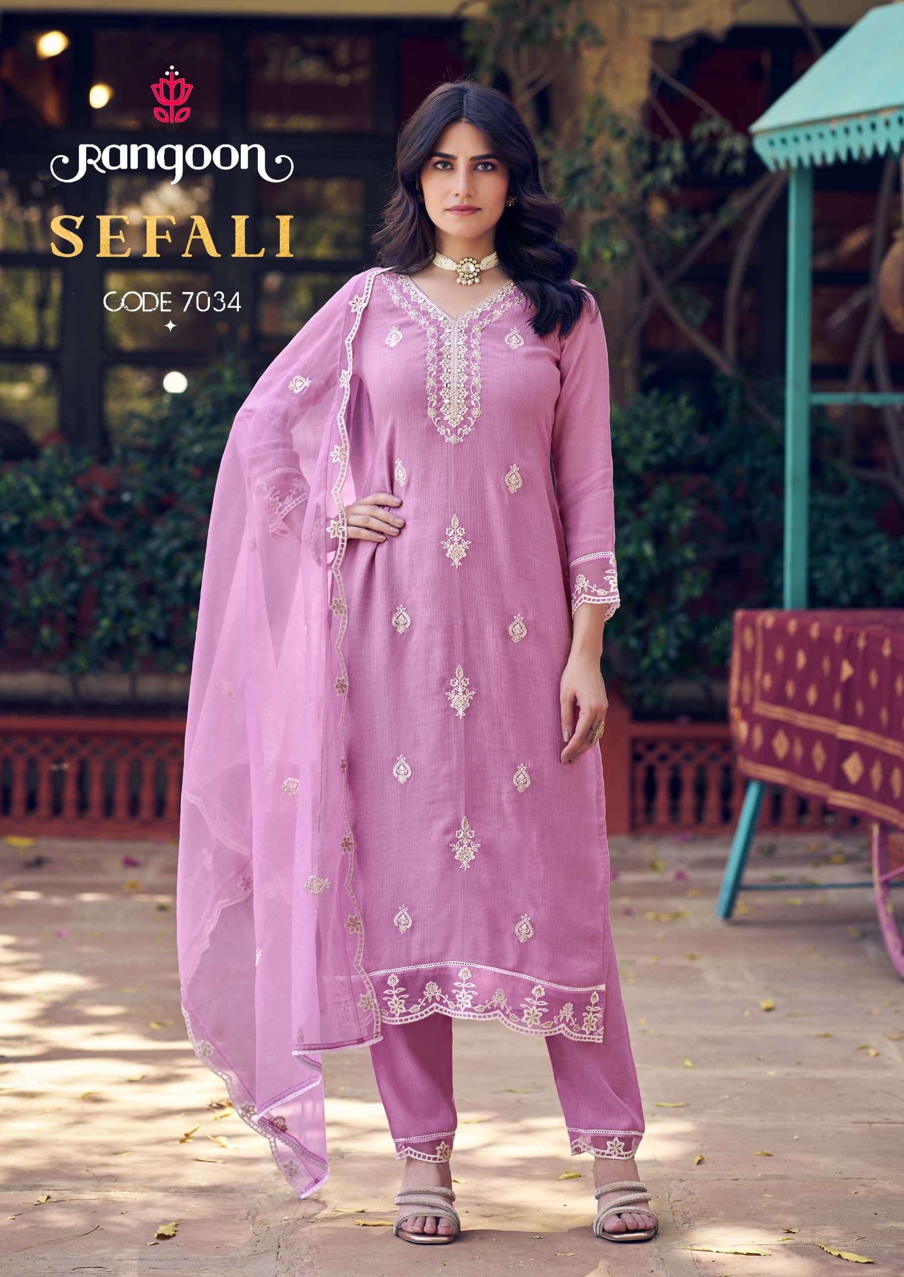 SEFALI SERIES 7031 TO 7034 BY RANGOON DESIGNER WORK VISCOSE TOP WITH BOTTOM AND DUPATTA ARE AVAILABLE AT WHOLESALE PRICE