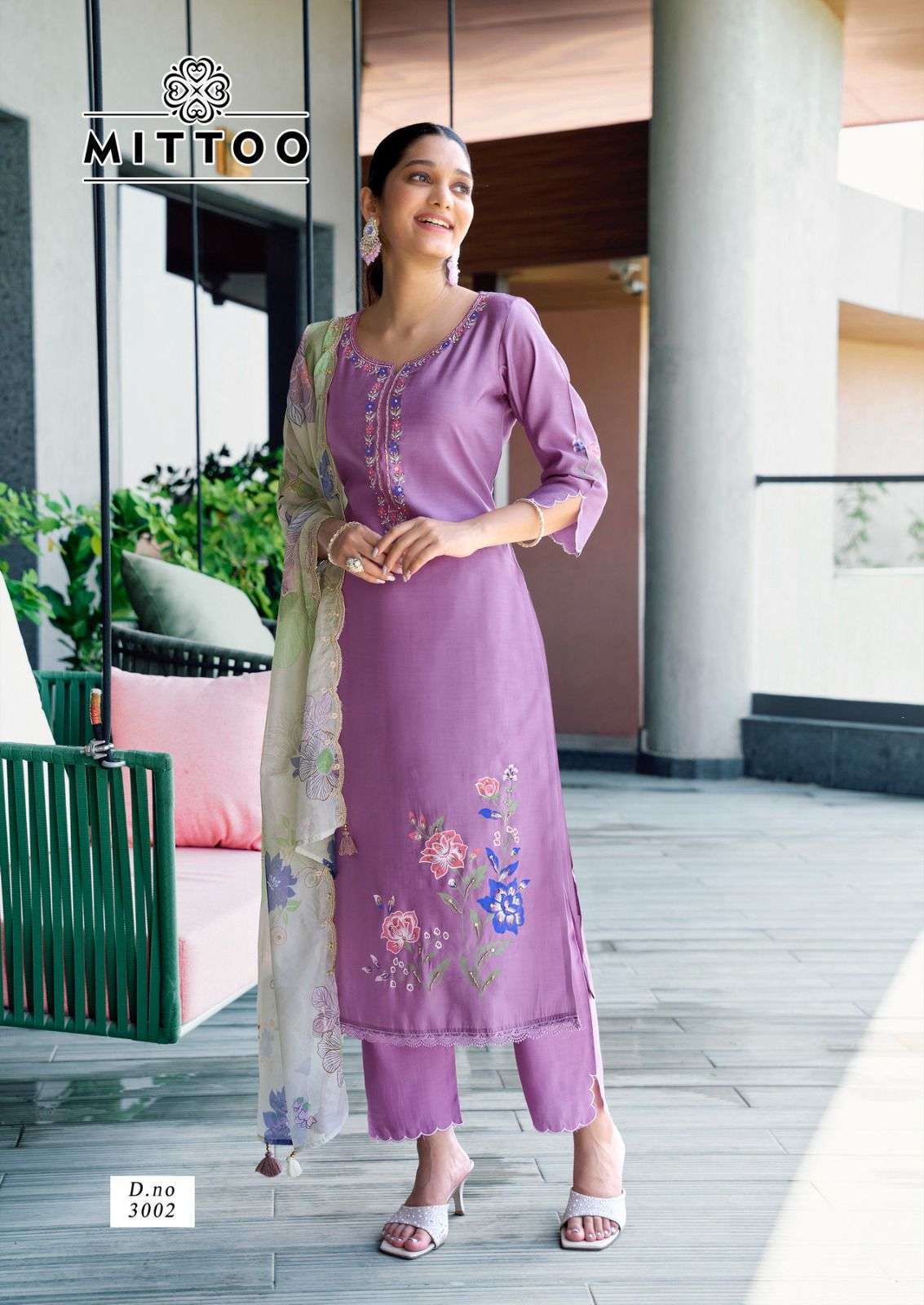 SHREELEKHA SERIES 3001 TO 3004 BY MITTO DESIGNER WORK VISCOSE TOP WITH BOTTOM AND DUPATTA ARE AVAILABLE AT WHOLESALE PRICE