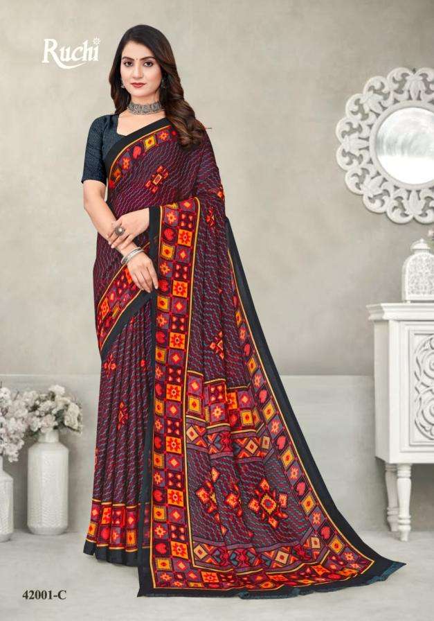 STAR CHIFFON VOL-192 SERIES 42001 TO 42003 SAREE BY RUCHI DESIGNER PRINTED CHIFFONE SAREES ARE AVAILABLE AT WHOLESALE PRICE