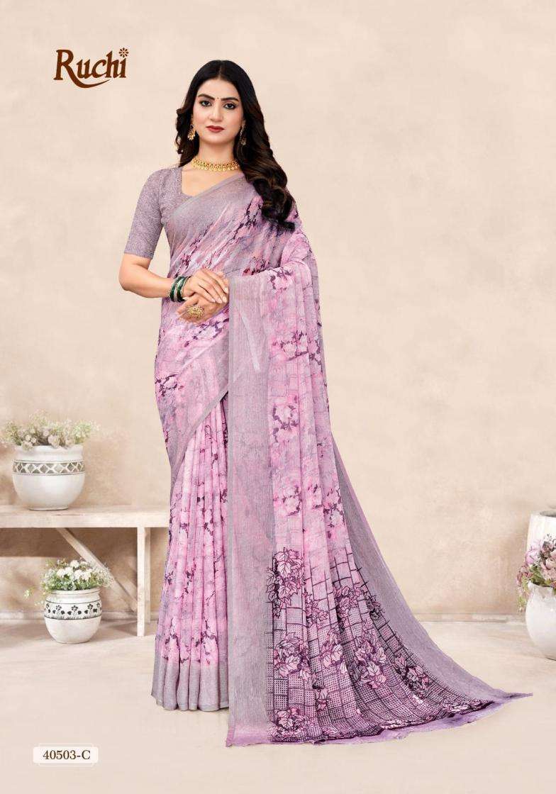 STAR CHIFFON VOL-196 SERIES 43501 TO 43506 SAREE BY RUCHI DESIGNER PRINTED CHIFFONE SAREES ARE AVAILABLE AT WHOLESALE PRICE