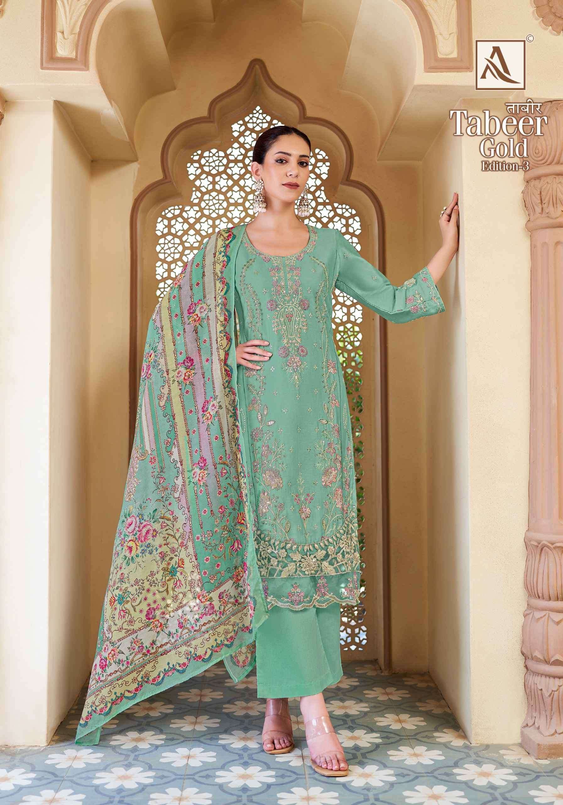 TABEER GOLD EDITION-3 SERIES 1945 BY ALOK SUITS DESIGNER PRINTED AND EMBROIDERY WORK ZAM COTTON SUITS ARE AVAILABLE AT WHOLESALE PRICE