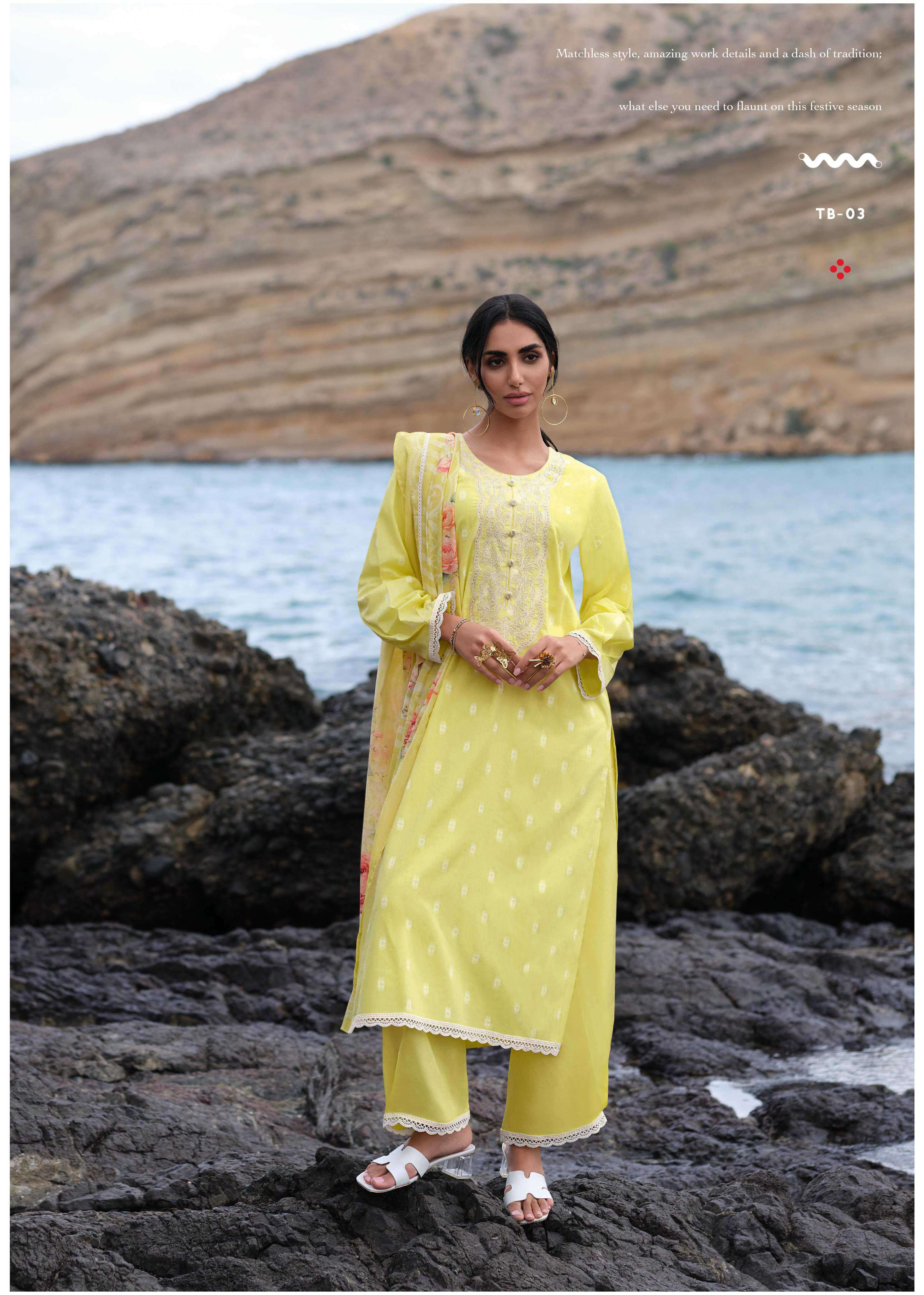 TROPICAL BLISS SERIES 01 TO 04 BY VARSHA DESIGNER EMBROIDERY WORK HANDLOOM COTTON SUITS ARE AVAILABLE AT WHOLESALE PRICE