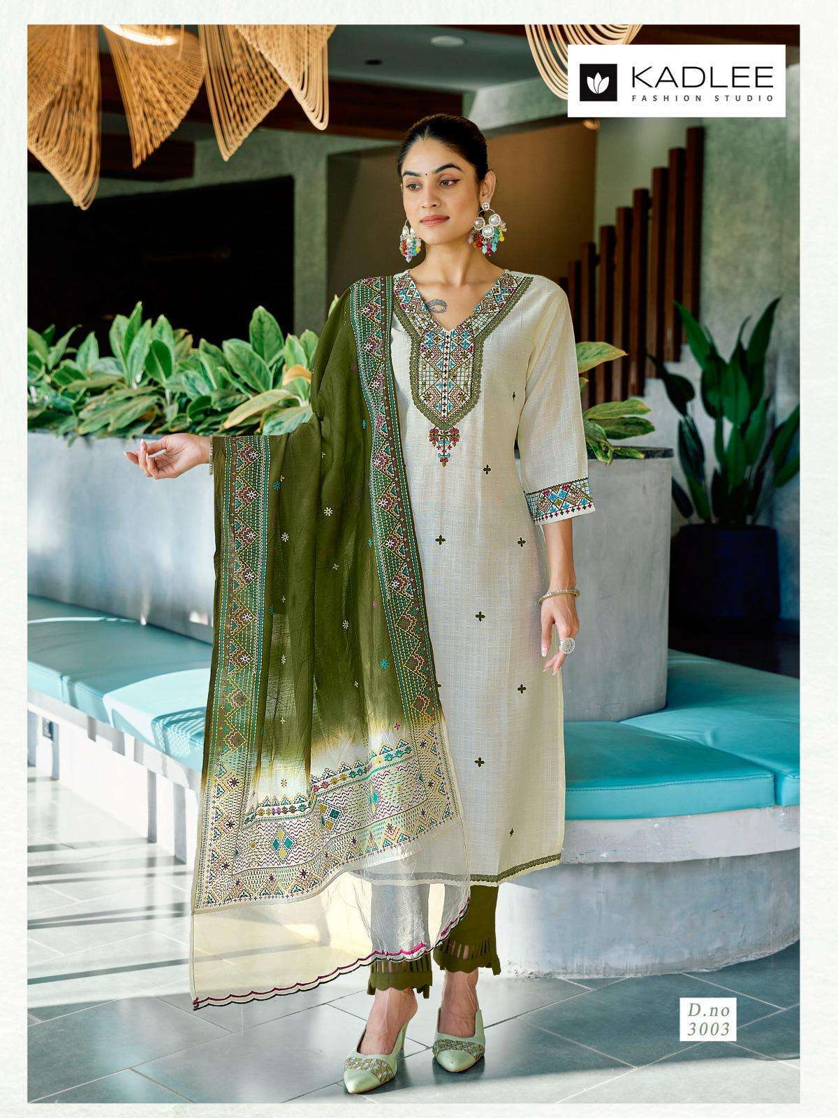 VARDAN SERIES 3001 TO 3004 BY KADLEE DESIGNER WORK VISCOSE WEAVING TOP WITH BOTTOM AND DUPATTA ARE AVAILABLE AT WHOLESALE PRICE