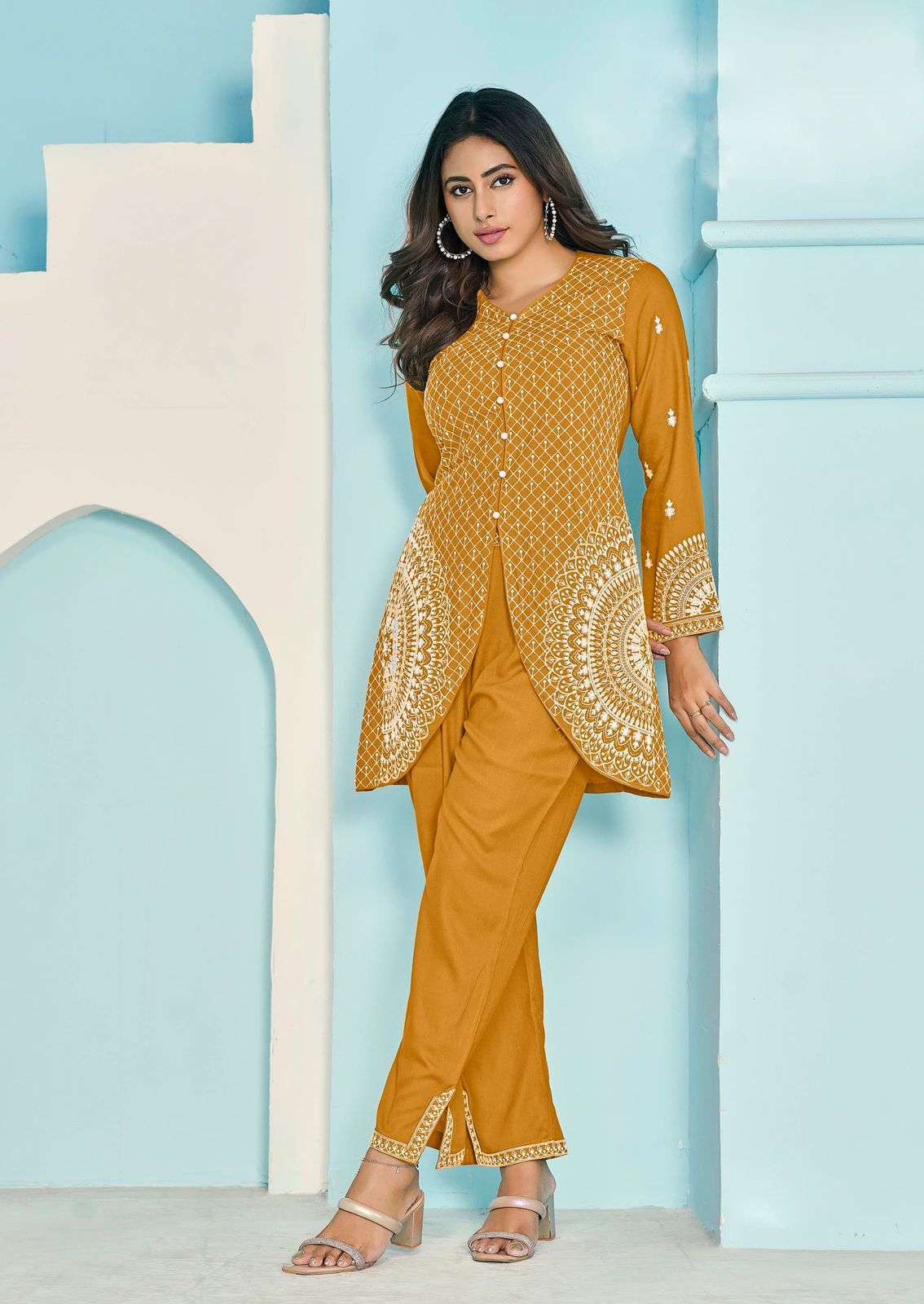VEERA VOL-3 SERIES 711 TO 716 BY VAMIKA DESIGNER WORK RAYON CO ORD SETS ARE AVAILABLE AT WHOLESALE PRICE