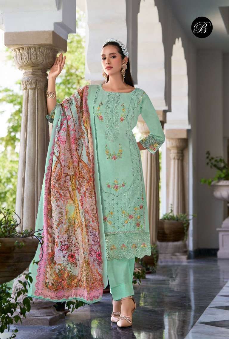 ZOYA VOL-2 SERIES 850 BY BELLIZA DESIGNER PRINTED AND WORK COTTON LAWN SUITS ARE AVAILABLE AT WHOLESALE PRICE