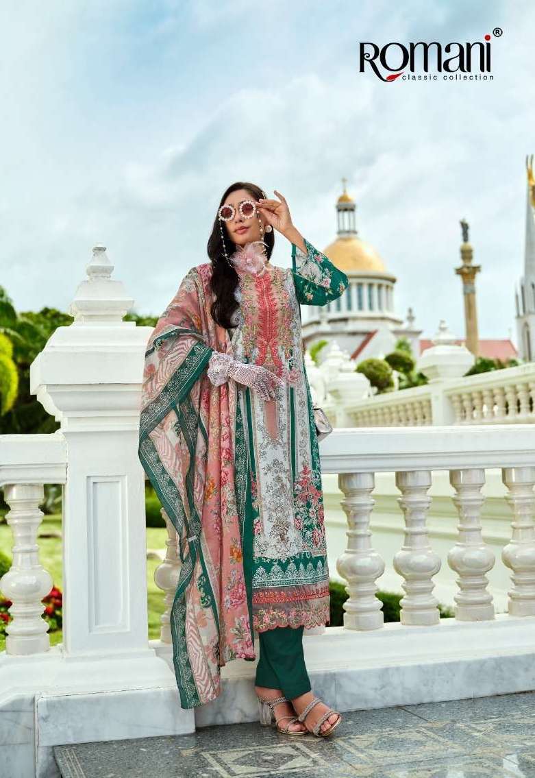AARZU VOL-19 SERIES 1107 BY ROMANI DESIGNER PRINTED AND WORK SOFT COTTON SUITS ARE AVAILABLE AT WHOLESALE PRICE