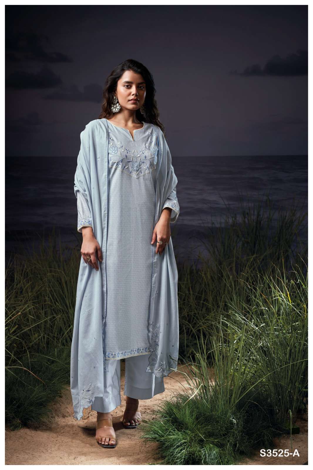 AAVREEN SERIES 3525 BY GANGA DESIGNER PRINYED AND EMBROIDERY WORK COTTON SUITS ARE AVAILABLE AT WHOLESALE PRICE