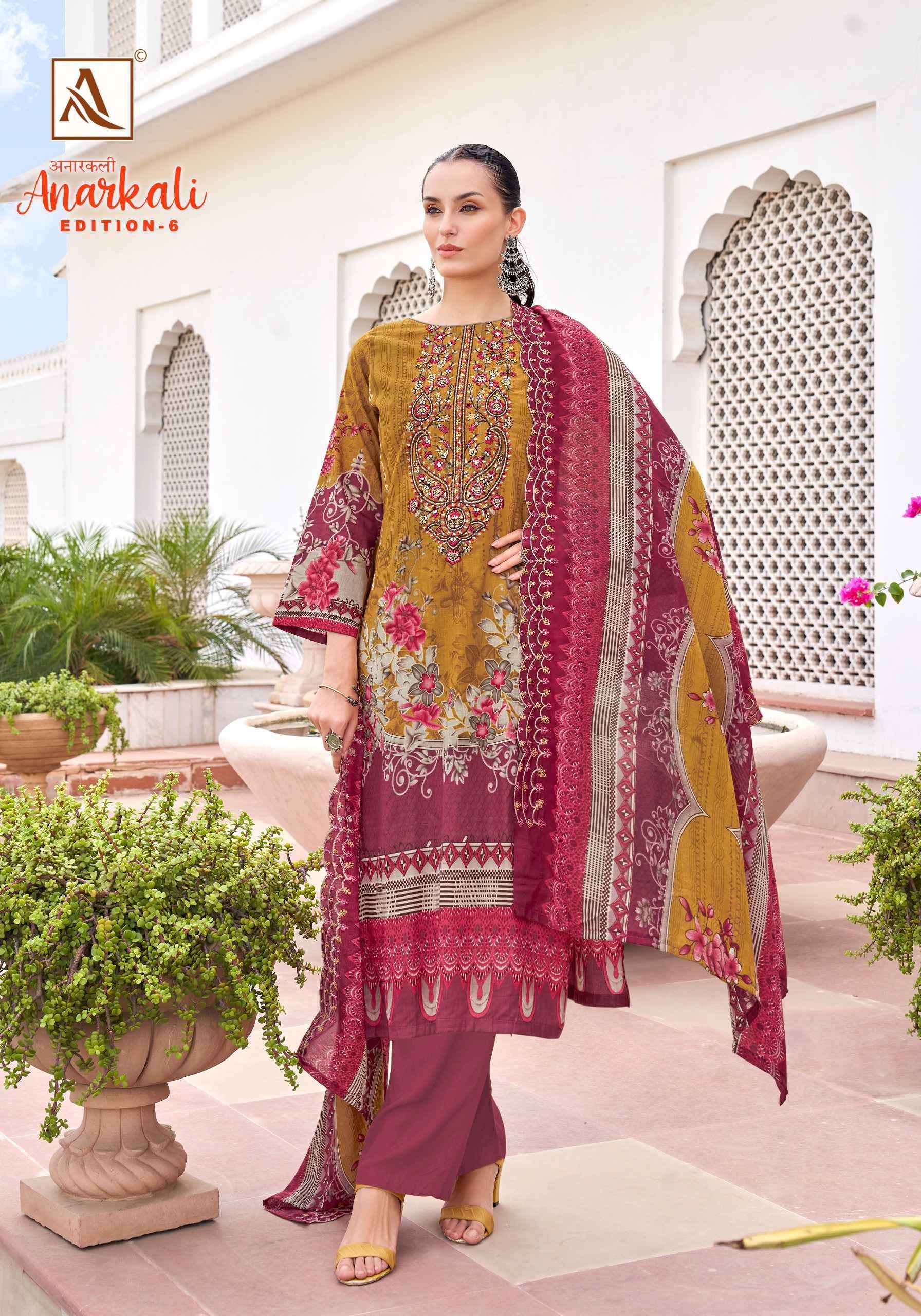 ANARKALI EDITION-8 SERIES 2034 BY ALOK SUITS DESIGNER PRINTED AND WORK CAMBRIC COTTON SUITS ARE AVAILABLE AT WHOLESALE PRICE 