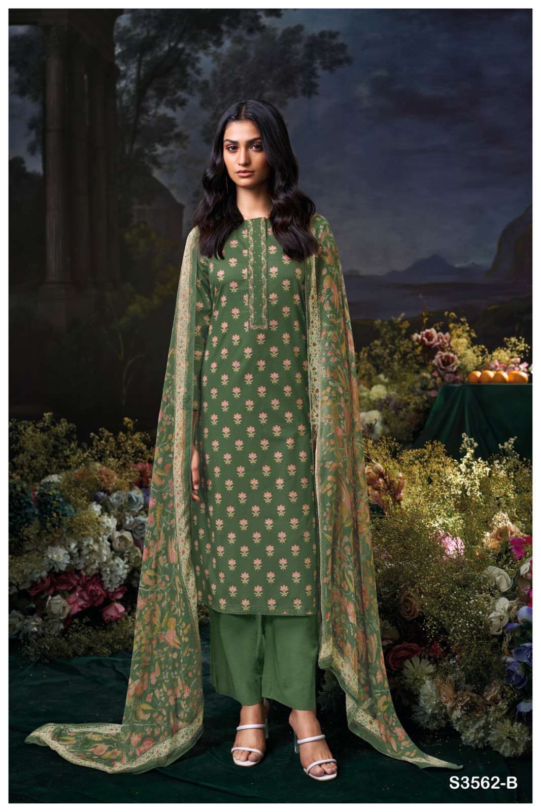 ANUSHREE SERIES 3562 BY GANGA DESIGNER PRINTED WITH EMBROIDERY AND HAND WORK COTTON SUITS ARE AVAILABLE AT WHOLESALE PRICE