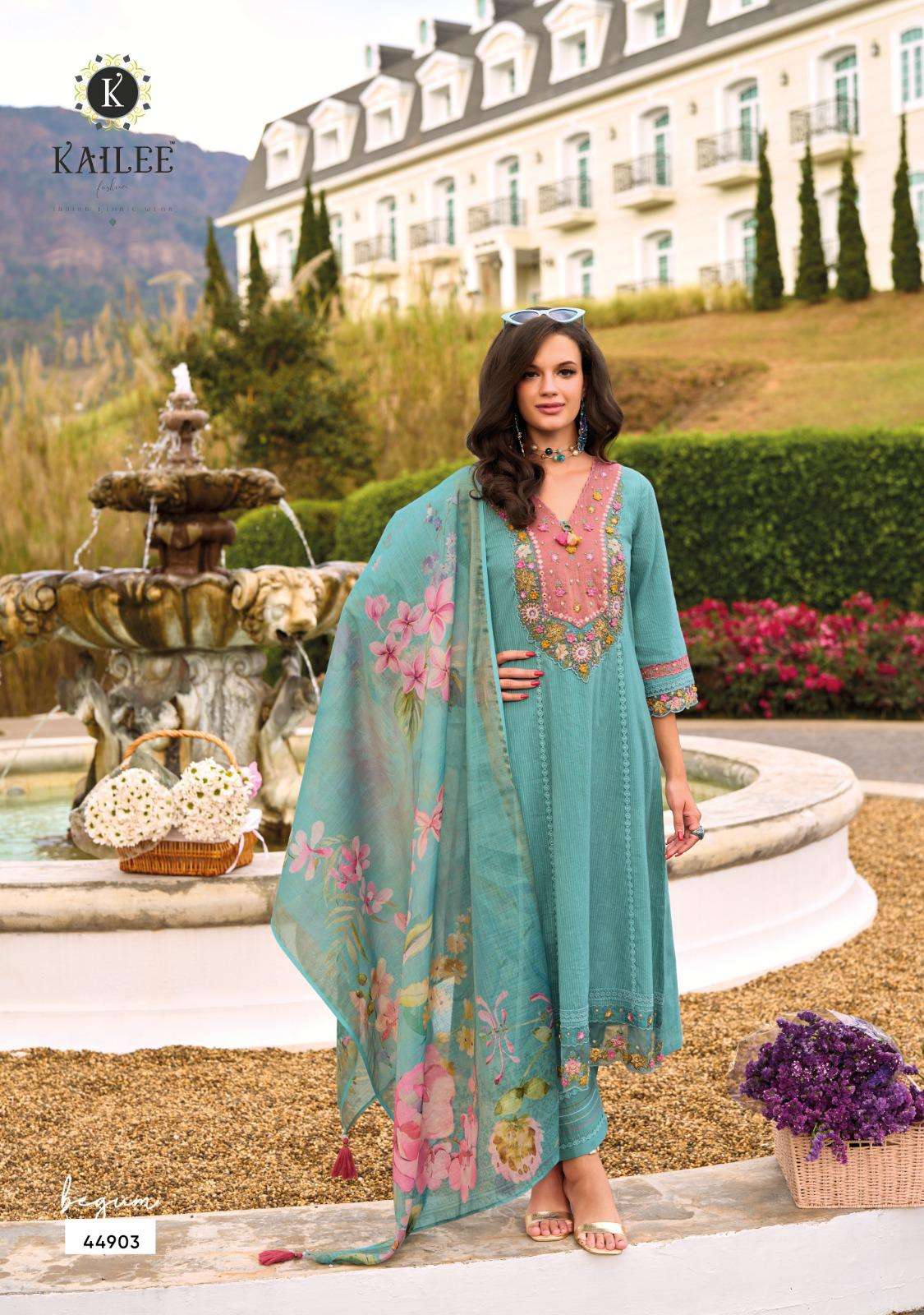 BEGUM VOL-7 SERIES 44801 TO 44805 BY KAILEE DESIGNER HAND WORK COTTON KURTI WITH BOTTOM AND DUPATTA ARE AVAILABLE AT WHOLESALE PRICE