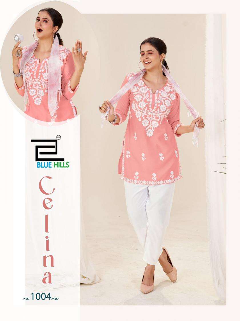 CELINA SERIES 1001 TO 1004 BY BLUE HILLS DESIGNER EMBROIDERY WORK KURTI WITH PANT ARE AVAILABLE AT WHOLESALE PRICE