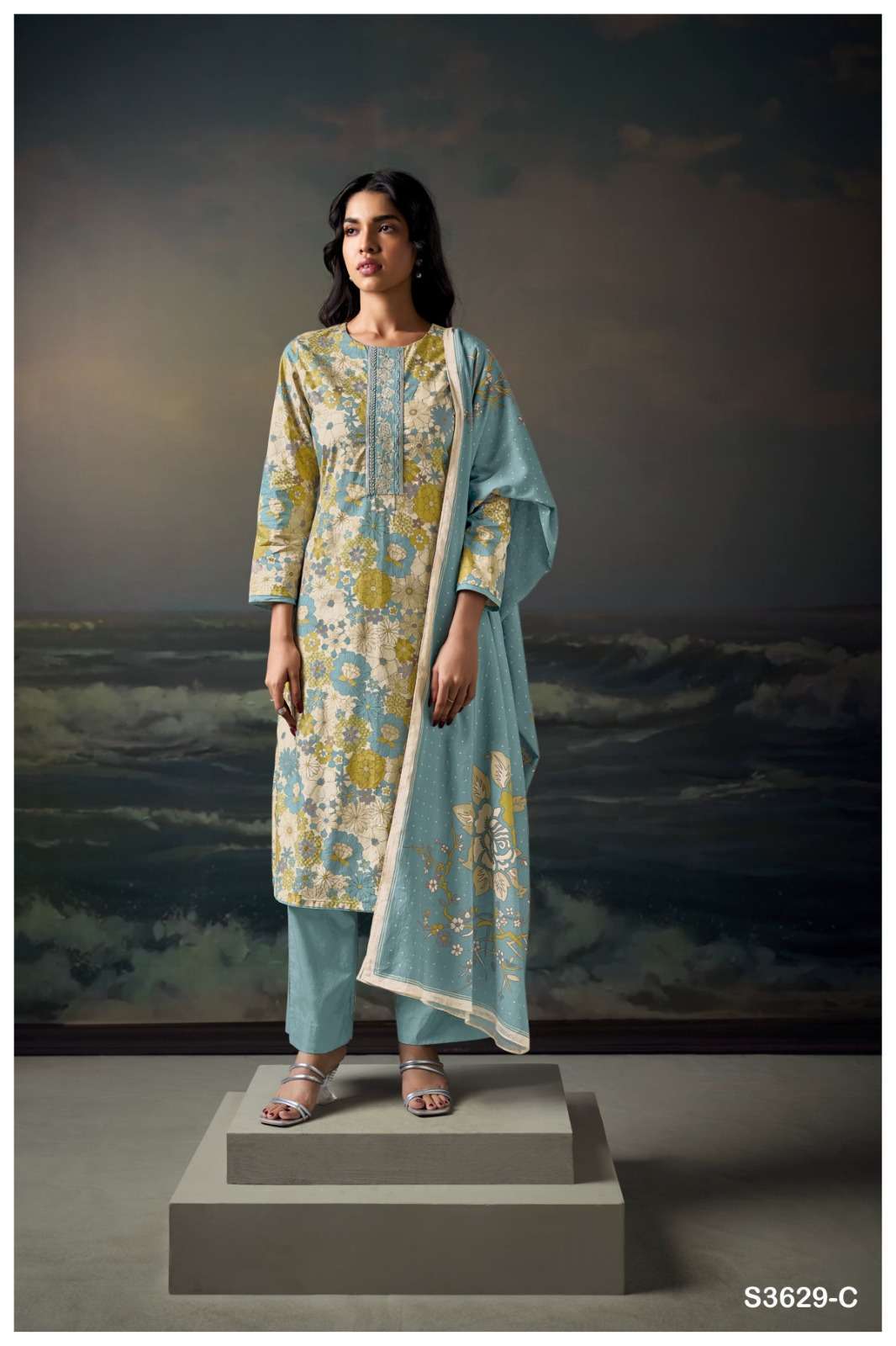 CHAHANA SERIES 3629 BY GANGA DESIGNER PRINTED AND EMBROIDERY WORK COTTON SUITS ARE AVAILABLE AT WHOLESALE PRICE