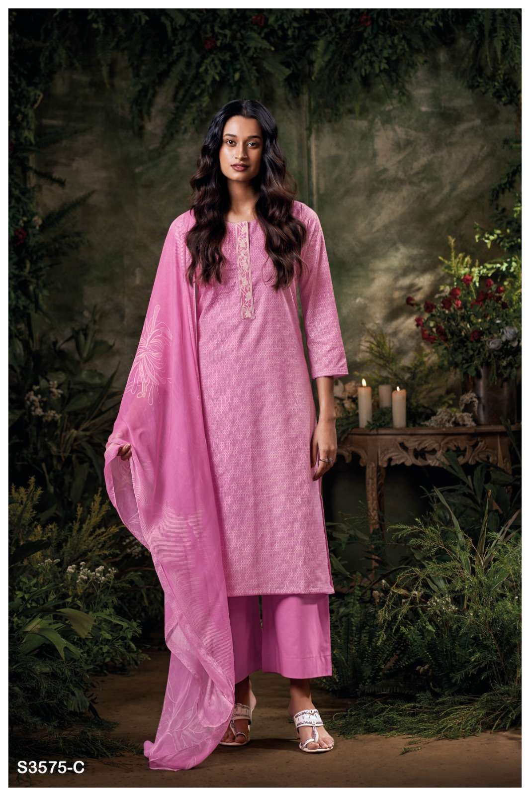 DELIA SERIES 3575 BY GANGA DESIGNER PRINTED AND EMBROIDERY WORK COTTON SUITS ARE AVAILABLE AT WHOLESALE PRICE