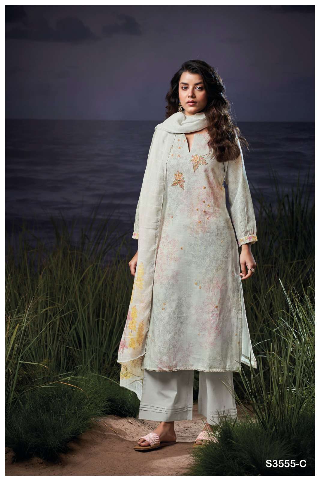 EVANNA SERIES 3555 BY GANGA DESIGNER PRINTED AND EMBROIDERY WORK COTTON LINEN SUITS ARE AVAILABLE AT WHOLESALE PRICE