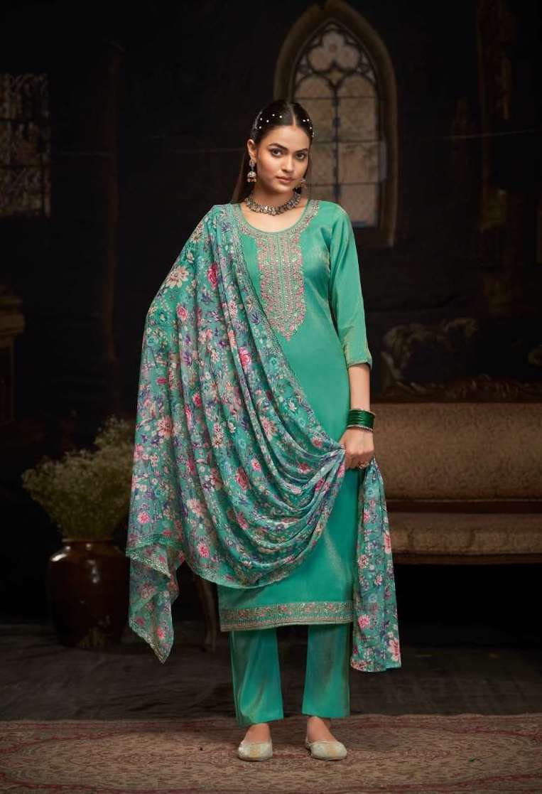 FABIA SERIES 1681 TO 1684 BY FOUR DOTS DESIGNER WORK SHIMMER SILK SUITS ARE AVAILABLE AT WHOLESALE PRICE