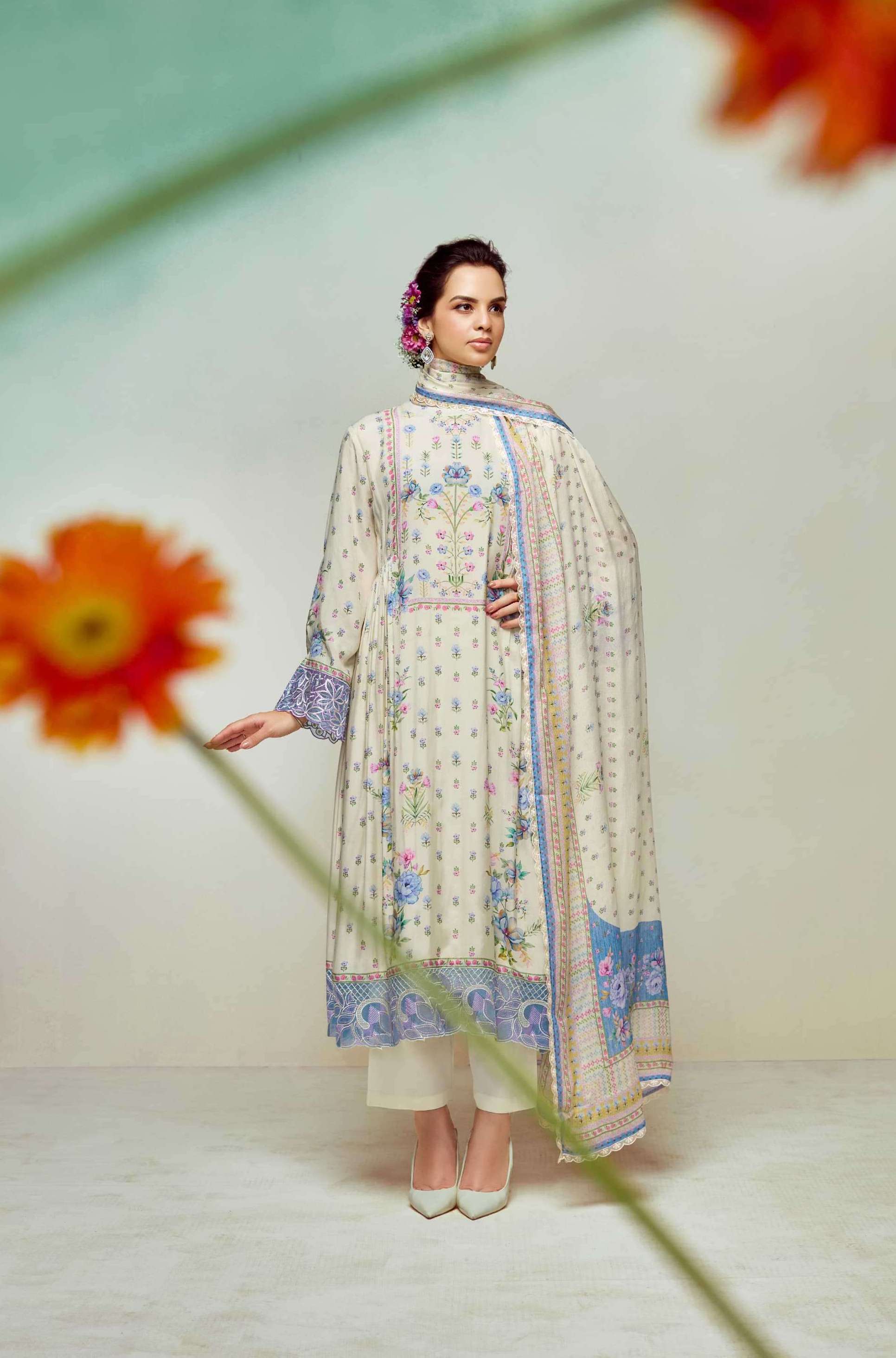 GULKAND SERIES 9651 TO 9656 BY HEER KIMORA DESIGNER PRINTED AND WORK MUSLIN SUITS ARE AVAILABLE AT WHOLESALE PRICE