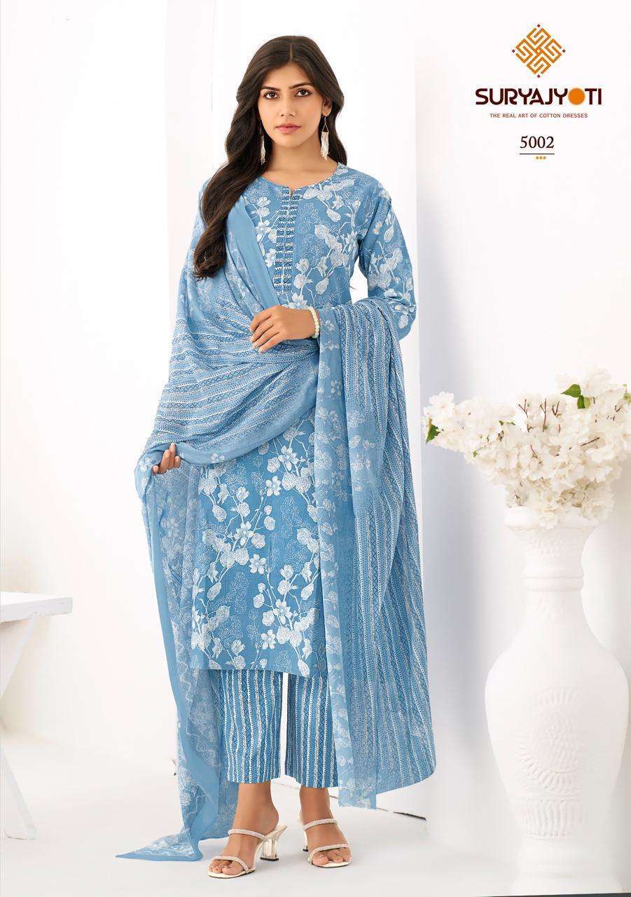 ICE LOOK VOL-5 SERIES 5001 TO 5008 BY SURYAJYOTI DESIGNER PRINTED COTTON READYMADE SUITS ARE AVAILABLE AT WHOLESALE PRICE