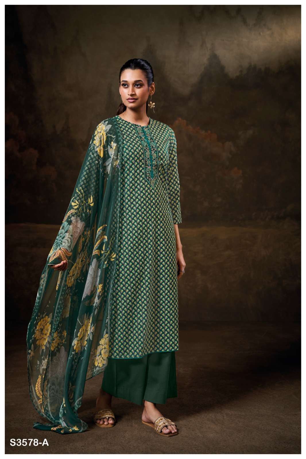 ISHWARI SERIES 3578 BY GANGA DESIGNER PRINTED AND EMBROIDERY WORK COTTON SUITS ARE AVAILABLE AT WHOLESALE PRICE