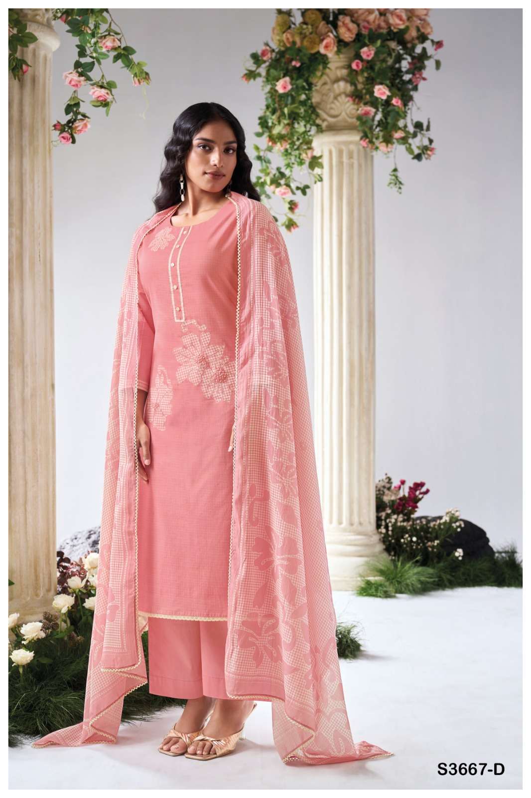 IYANA SERIES 3667 BY GANGA DESIGNER PRINYED WITH EMBROIDERY AND HAND WORK COTTON LINEN SUITS ARE AVAILABLE AT WHOLESALE PRICE