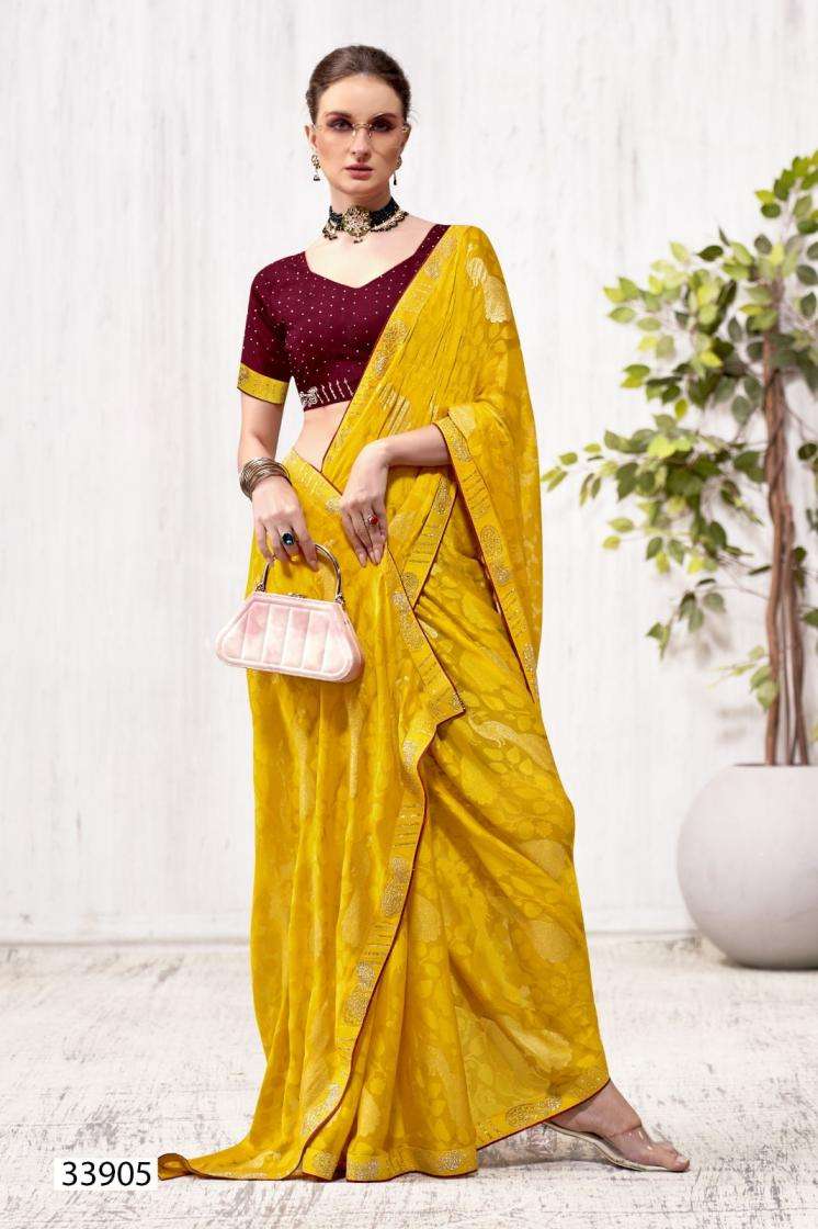 JAYA VOL-2 SERIES 33901 TO 33905 SAREE BY VALLABHI PRINTS DESIGNER MOSS BRASSO SAREES ARE AVAILABLE AT WHOLESALE PRICE
