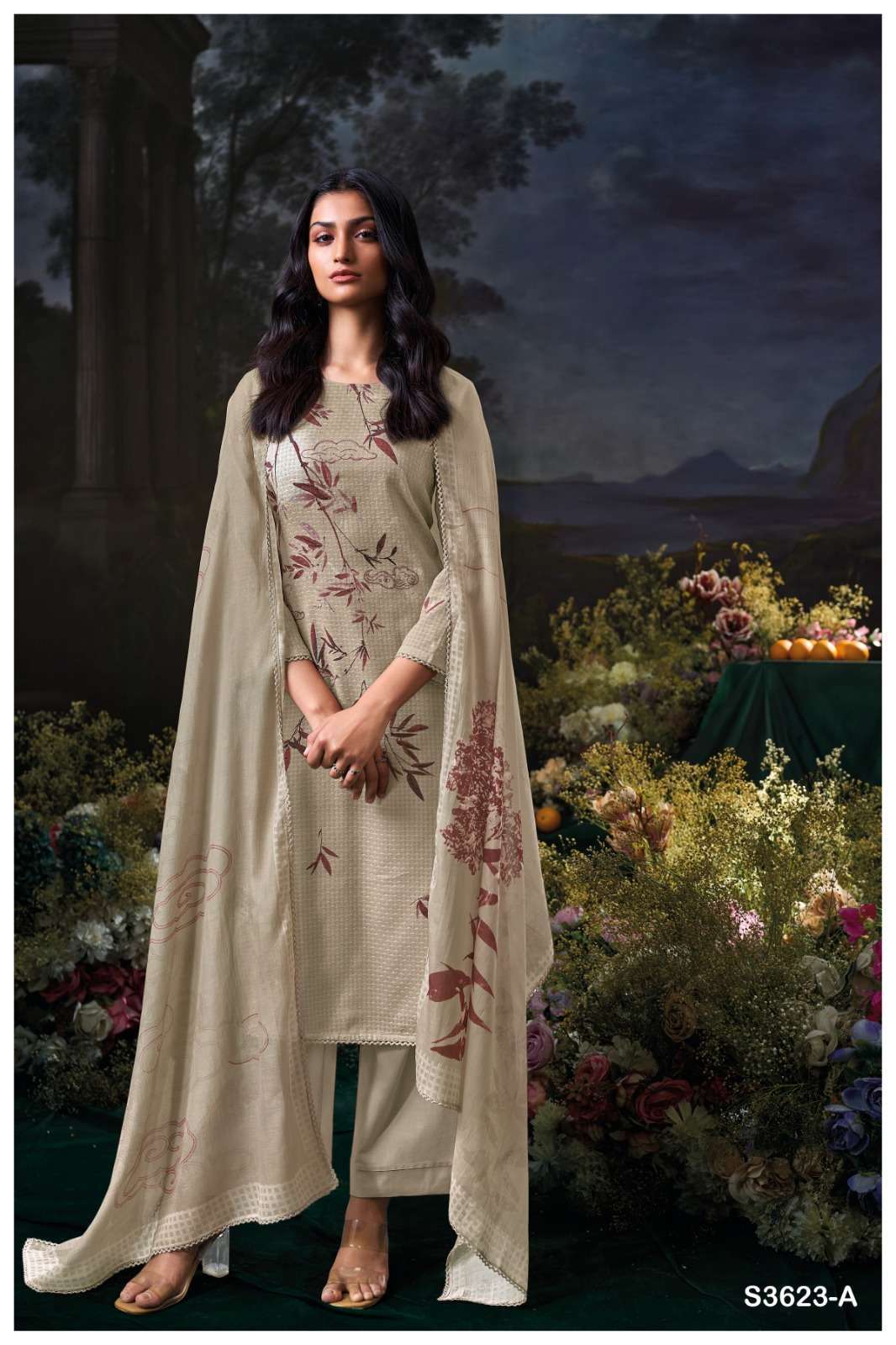JOSIKA SERIES 3623 BY GANGA DESIGNER PRINTED WITH EMBROIDERY AND HAND WORK COTTON DOBBY SUITS ARE AVAILABLE AT WHOLESALE PRICE