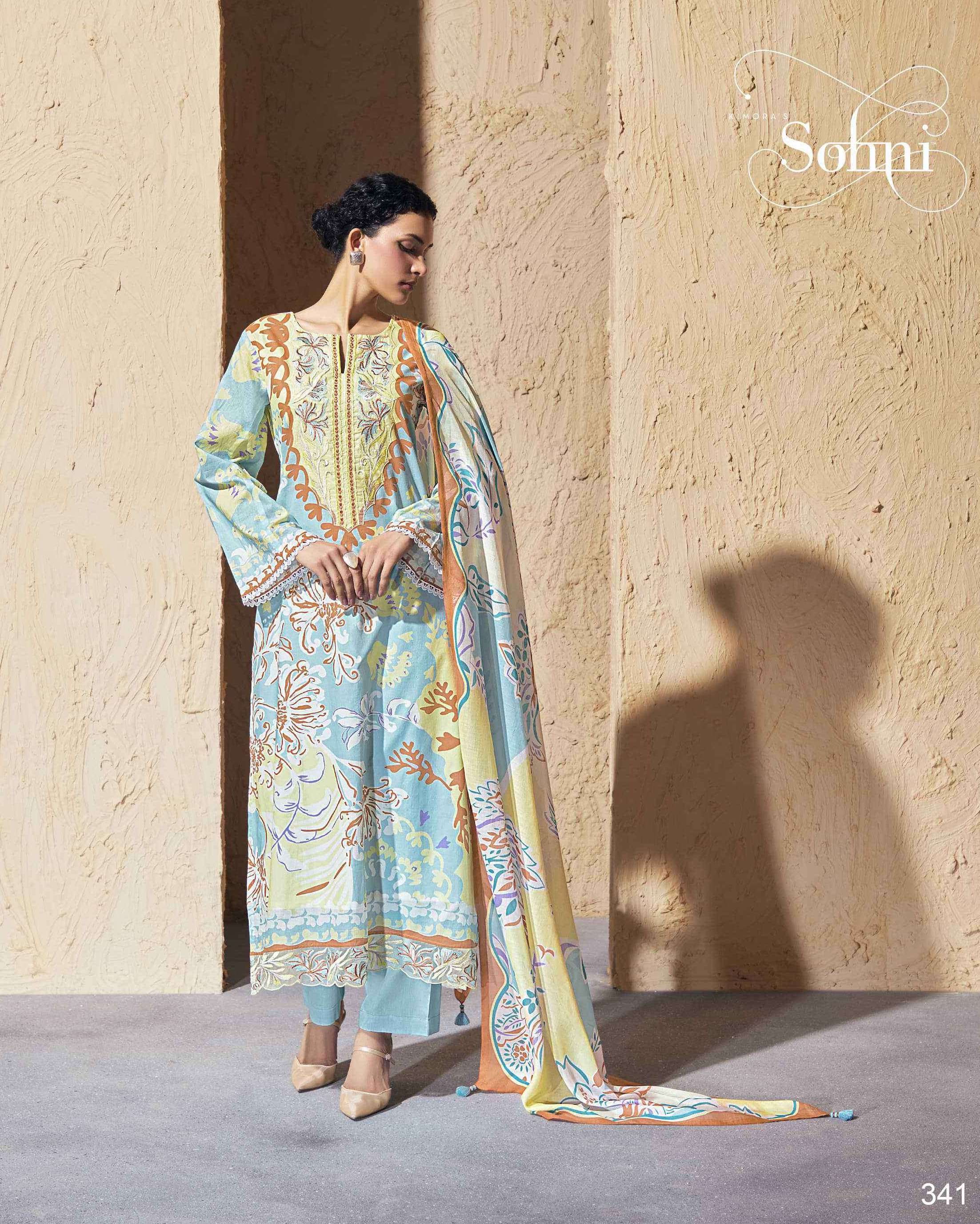 JOY SERIES 341 TO 344 BY SOHNI KIMORA DESIGNER DIGITAL PRINTED AND WORK COTTON LAWN SUITS ARE AVAILABLE AT WHOLESALE PRICE