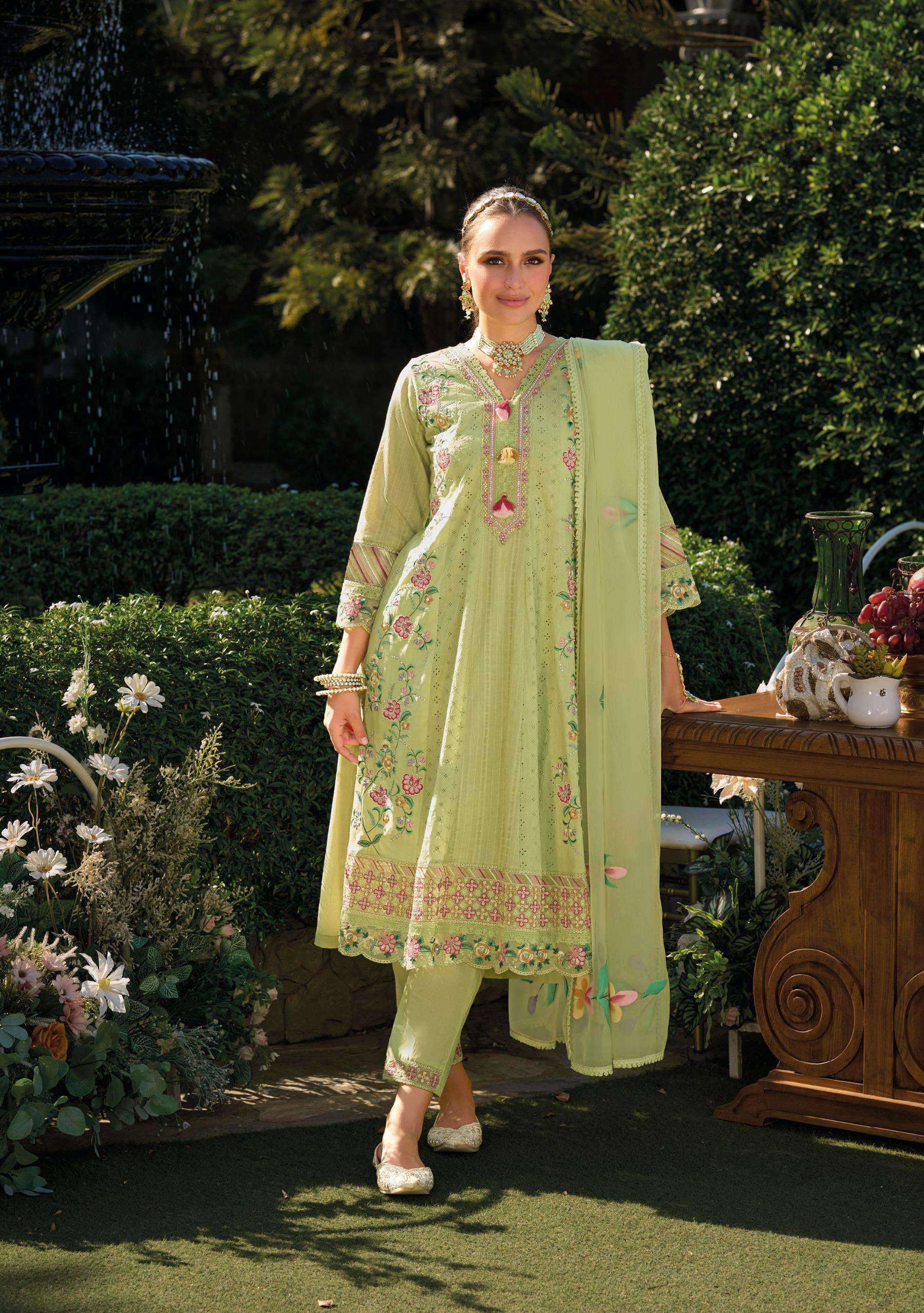 JUGNI SERIES 43601 TO 43604 BY KAILEE DESIGNER WORK COTTON ANARKALI STYLE KURTI WITH BOTTOM AND DUPATTA ARE AVAILABLE AT WHOLESALE PRICE