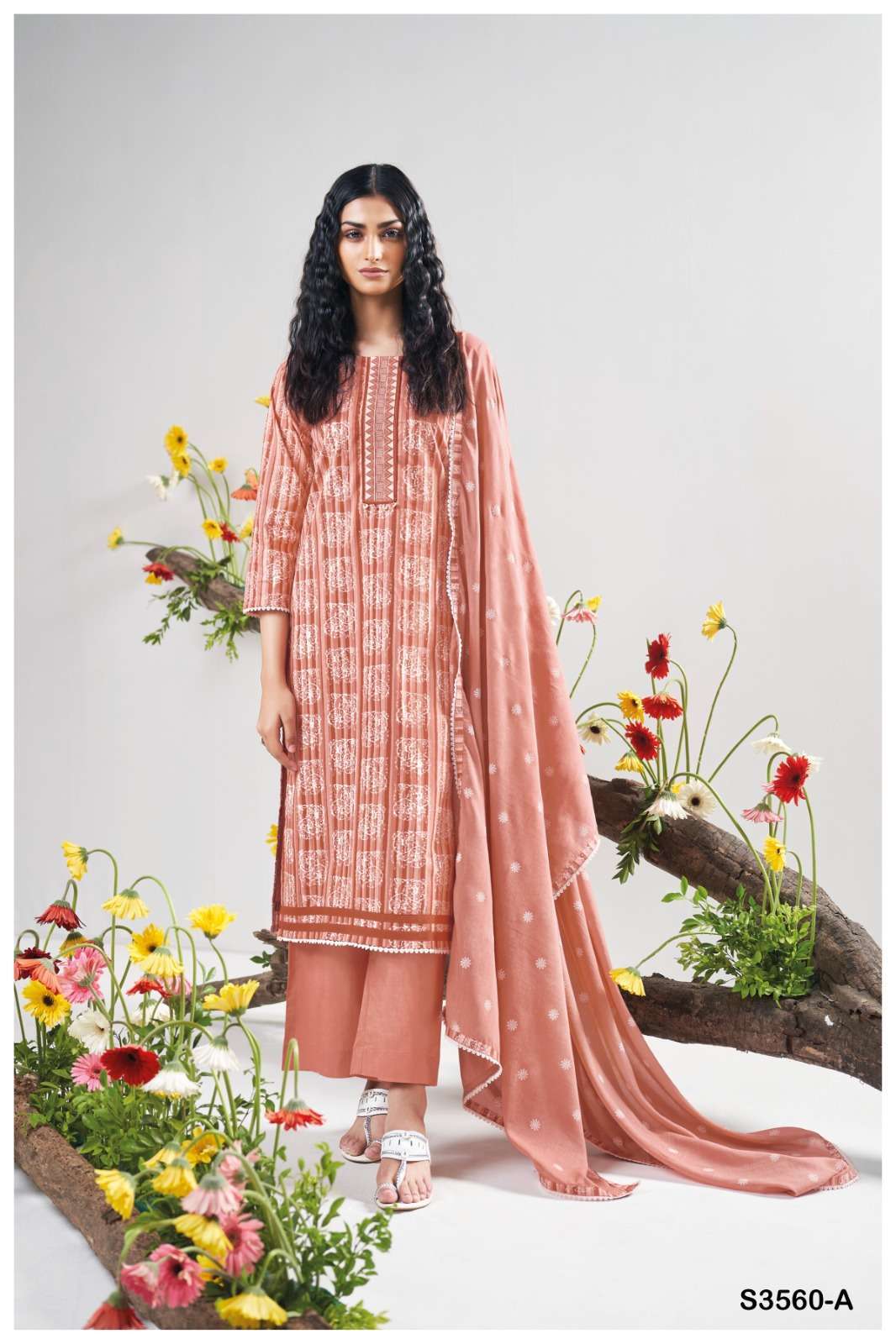 KACEY SERIES 3560 BY GANGA DESIGNER PRINTED AND EMBROIDERY WORK COTTON SUITS ARE AVAILABLE AT WHOLESALE PRICE